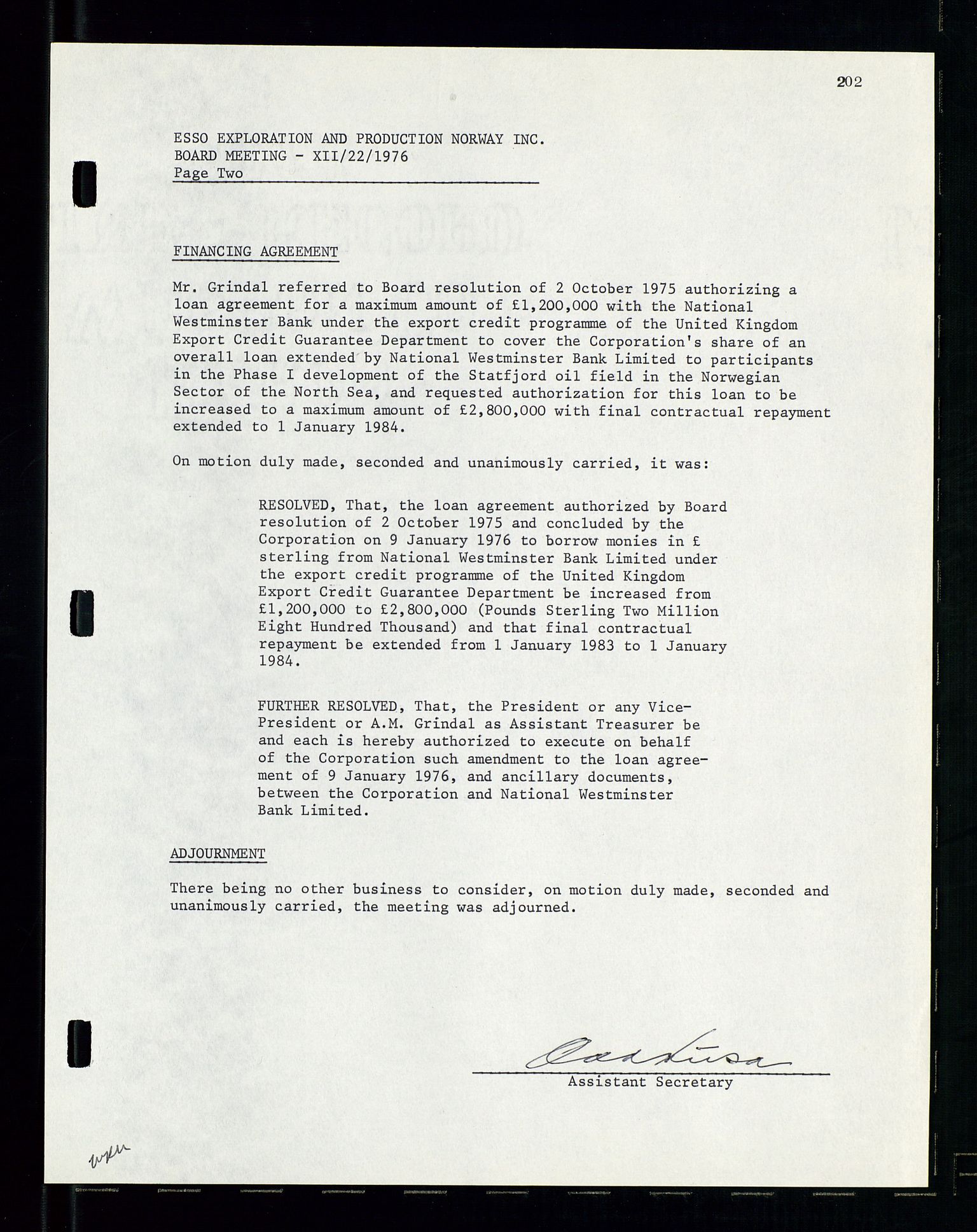 Pa 1512 - Esso Exploration and Production Norway Inc., SAST/A-101917/A/Aa/L0001/0002: Styredokumenter / Corporate records, Board meeting minutes, Agreements, Stocholder meetings, 1975-1979, s. 53