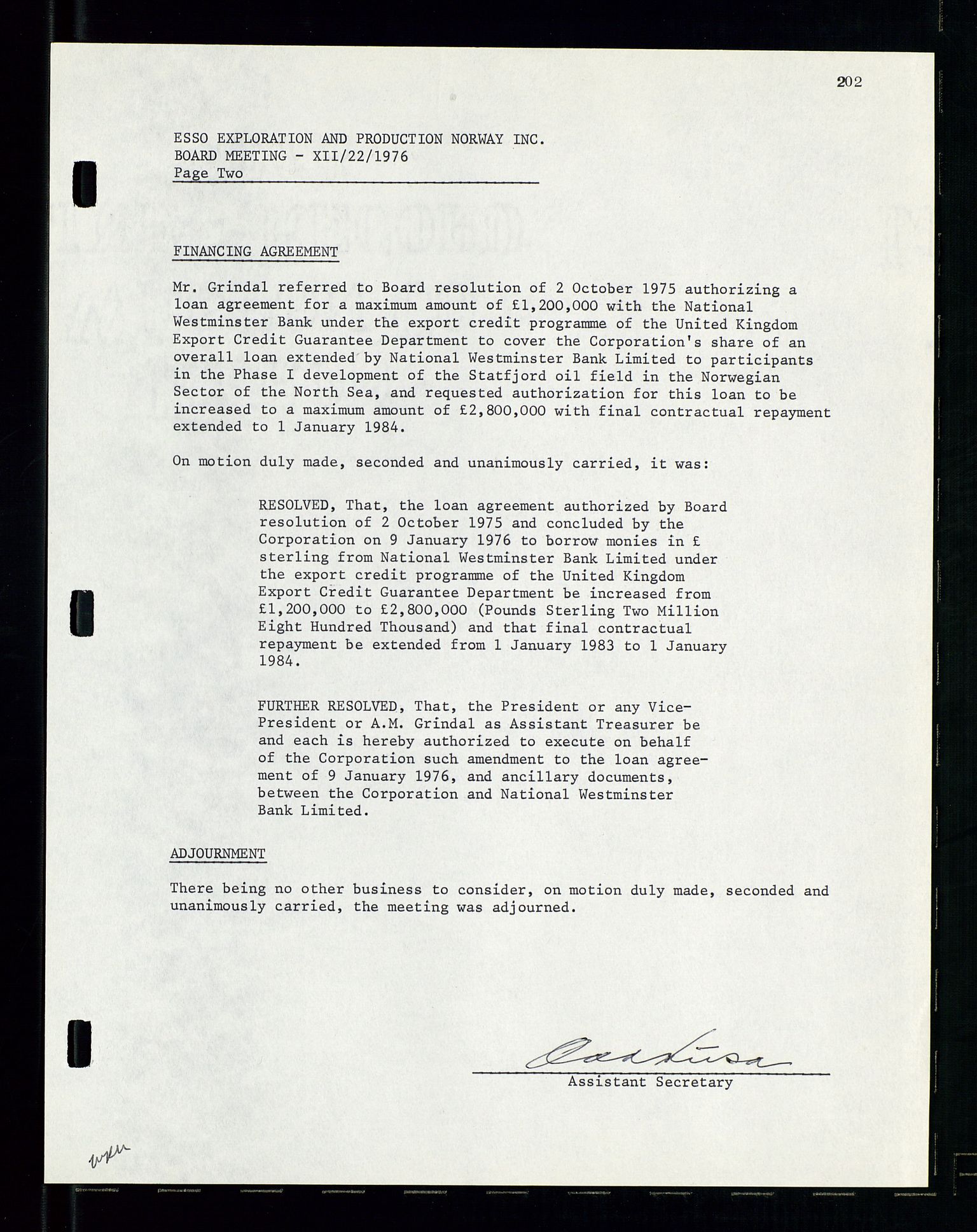 Pa 1512 - Esso Exploration and Production Norway Inc., AV/SAST-A-101917/A/Aa/L0001/0002: Styredokumenter / Corporate records, Board meeting minutes, Agreements, Stocholder meetings, 1975-1979, s. 53