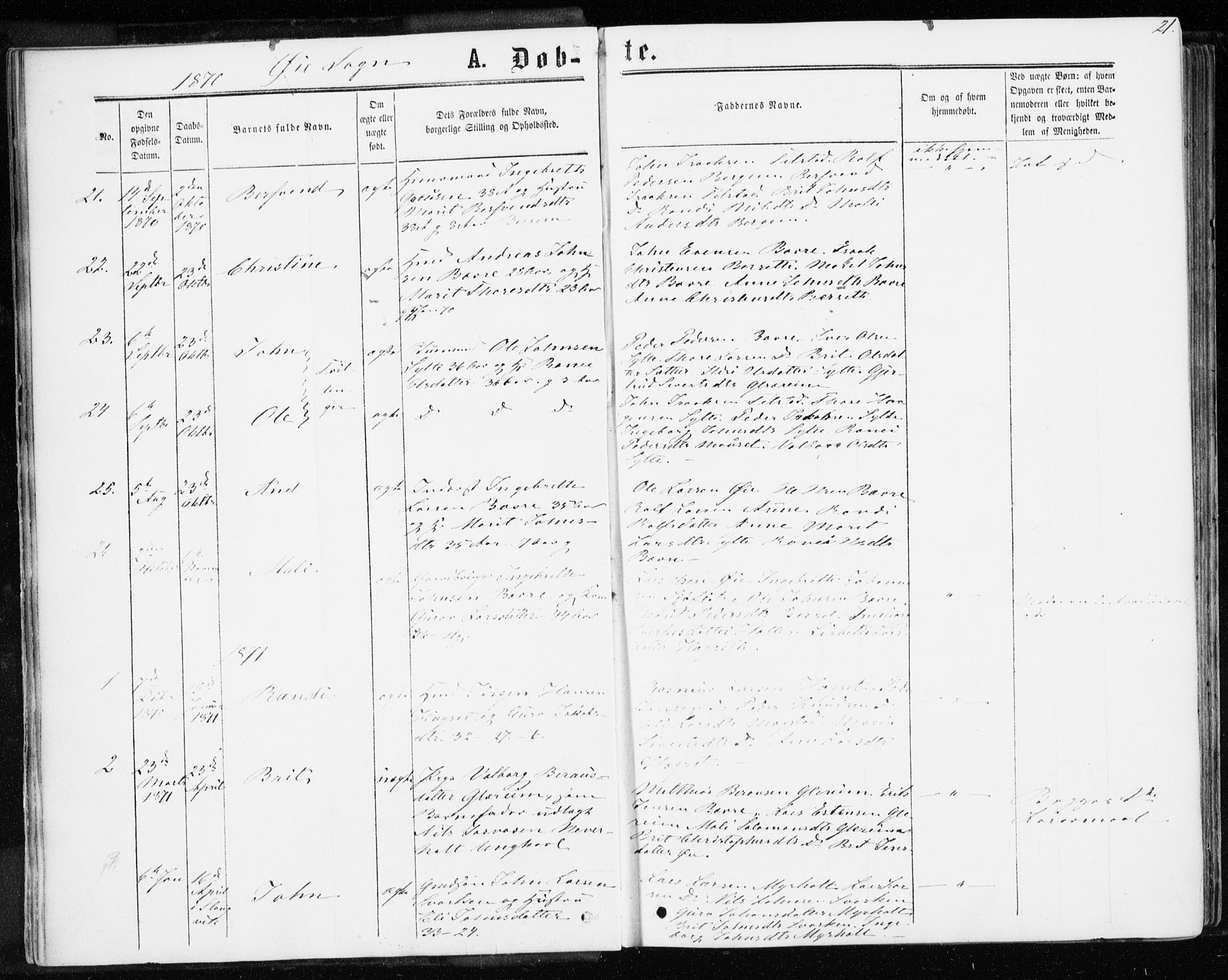 Ministerialprotokoller, klokkerbøker og fødselsregistre - Møre og Romsdal, AV/SAT-A-1454/595/L1045: Ministerialbok nr. 595A07, 1863-1873, s. 21