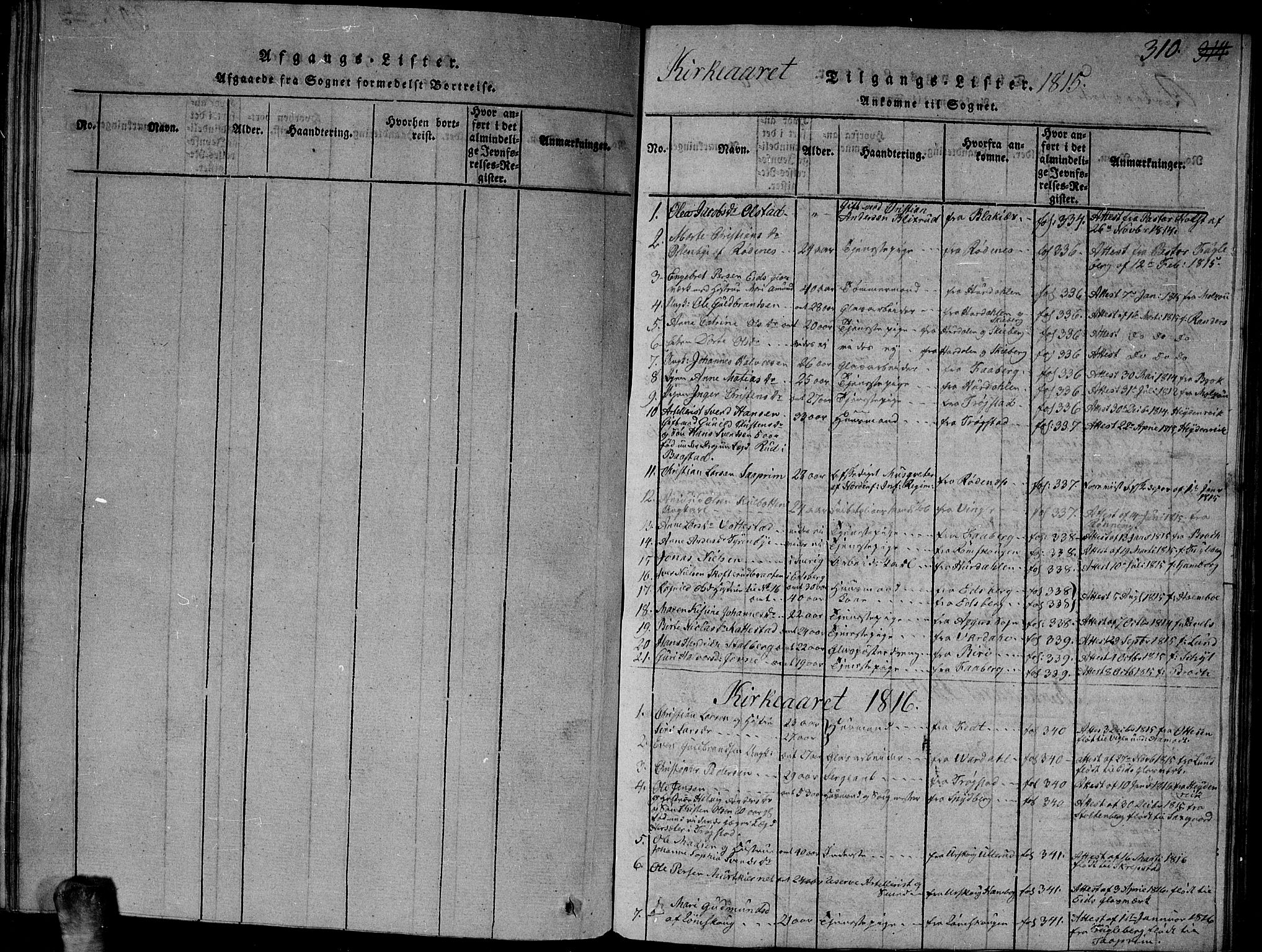 Høland prestekontor Kirkebøker, SAO/A-10346a/G/Ga/L0001: Klokkerbok nr. I 1, 1814-1827, s. 310