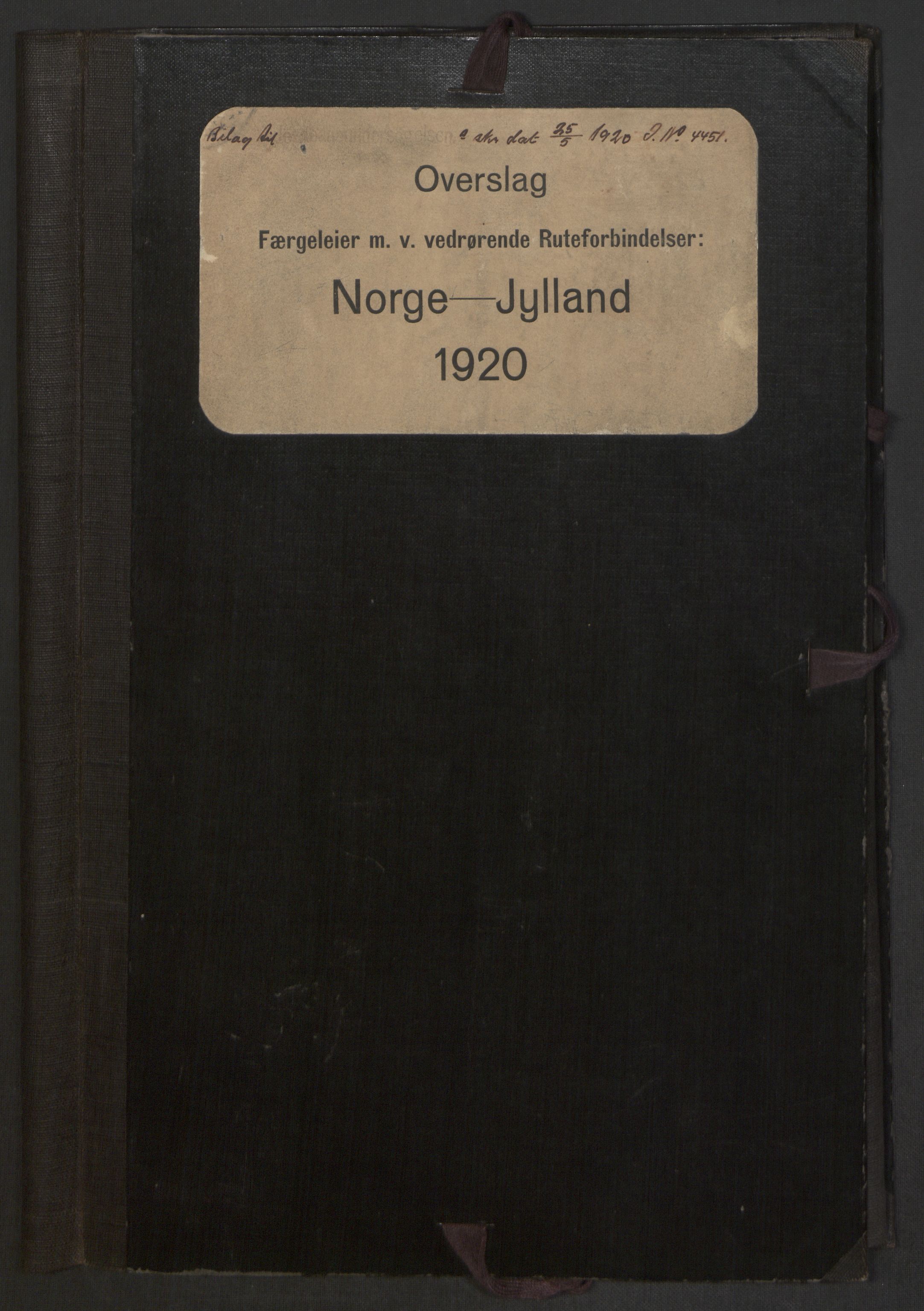 Norges Statsbaner, Baneavdelingen B, RA/S-1619/1/F/Fa/L0042: NORGE-JYLLAND, 1920, s. 1
