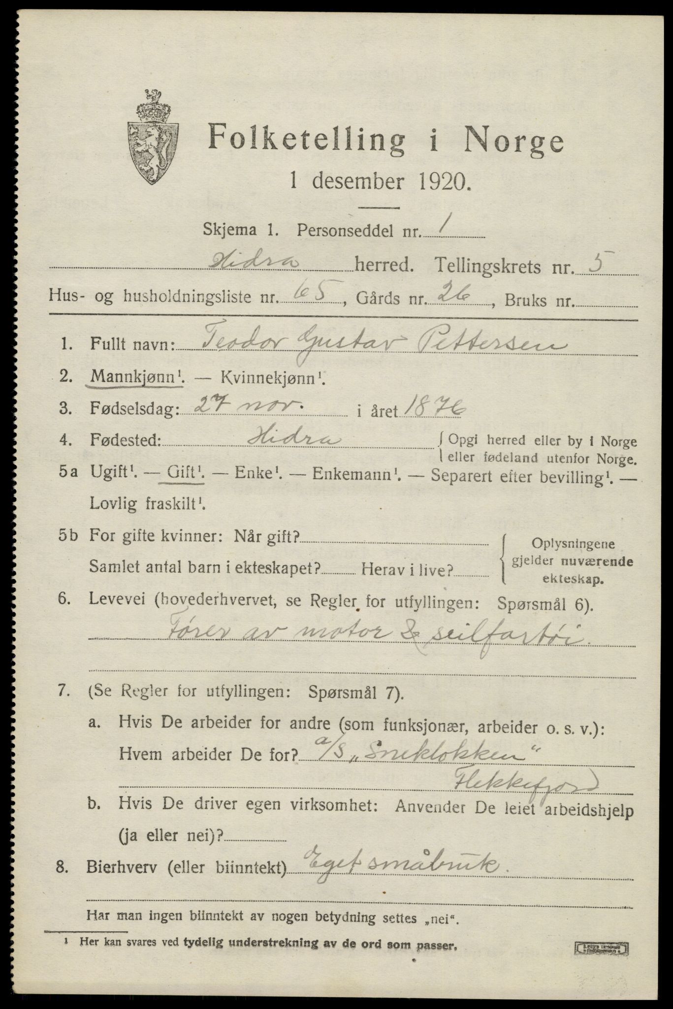 SAK, Folketelling 1920 for 1042 Hidra herred, 1920, s. 4064