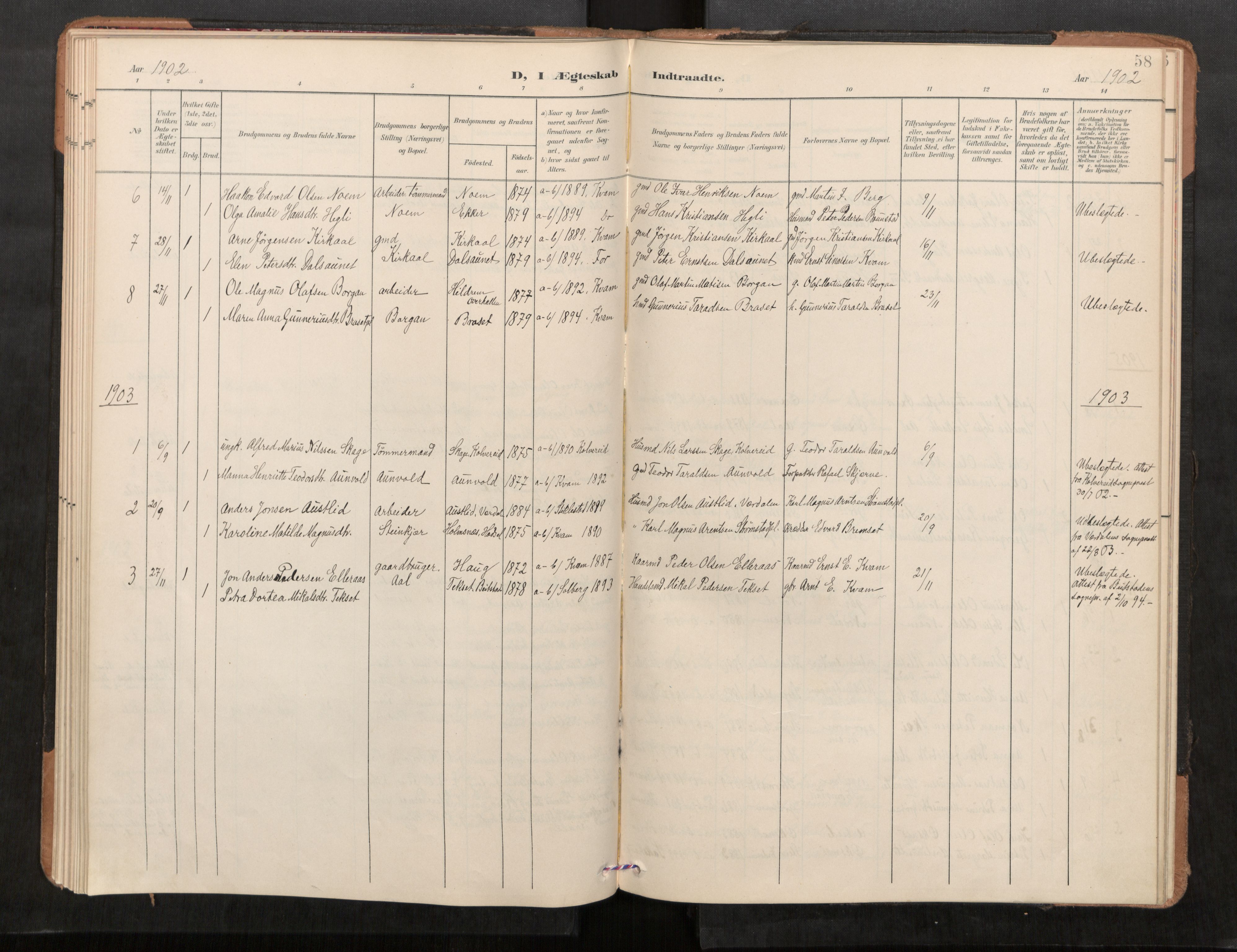 Stod sokneprestkontor, SAT/A-1164/1/I/I1/I1a/L0001: Ministerialbok nr. 1, 1900-1912, s. 58