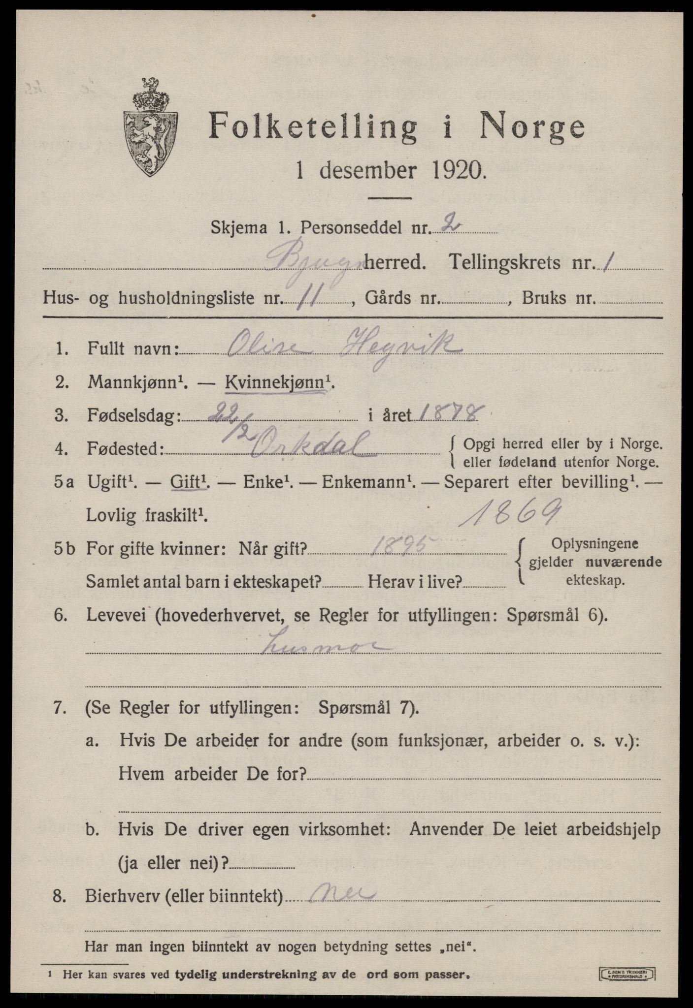 SAT, Folketelling 1920 for 1627 Bjugn herred, 1920, s. 569