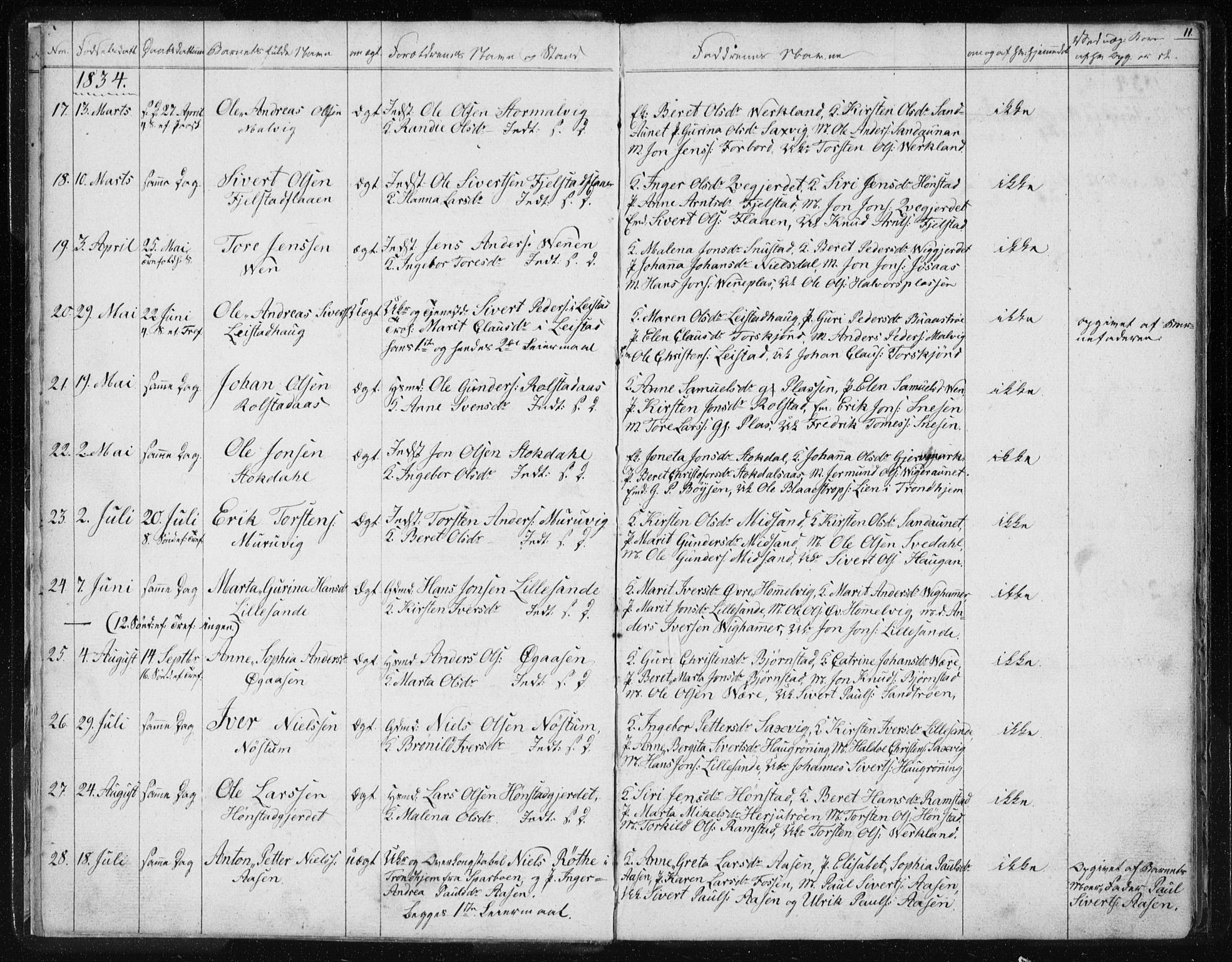 Ministerialprotokoller, klokkerbøker og fødselsregistre - Sør-Trøndelag, SAT/A-1456/616/L0405: Ministerialbok nr. 616A02, 1831-1842, s. 11