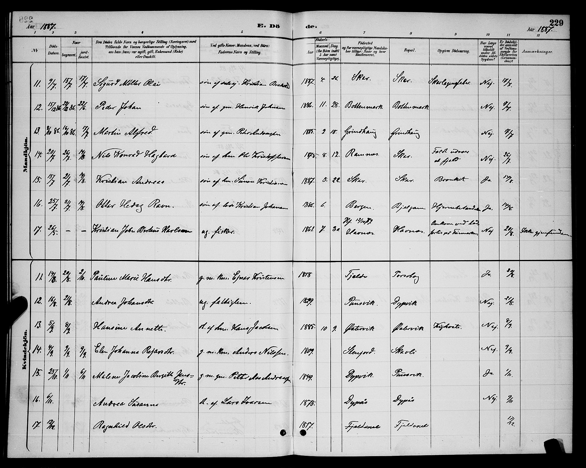 Ministerialprotokoller, klokkerbøker og fødselsregistre - Nordland, AV/SAT-A-1459/863/L0914: Klokkerbok nr. 863C04, 1886-1897, s. 229