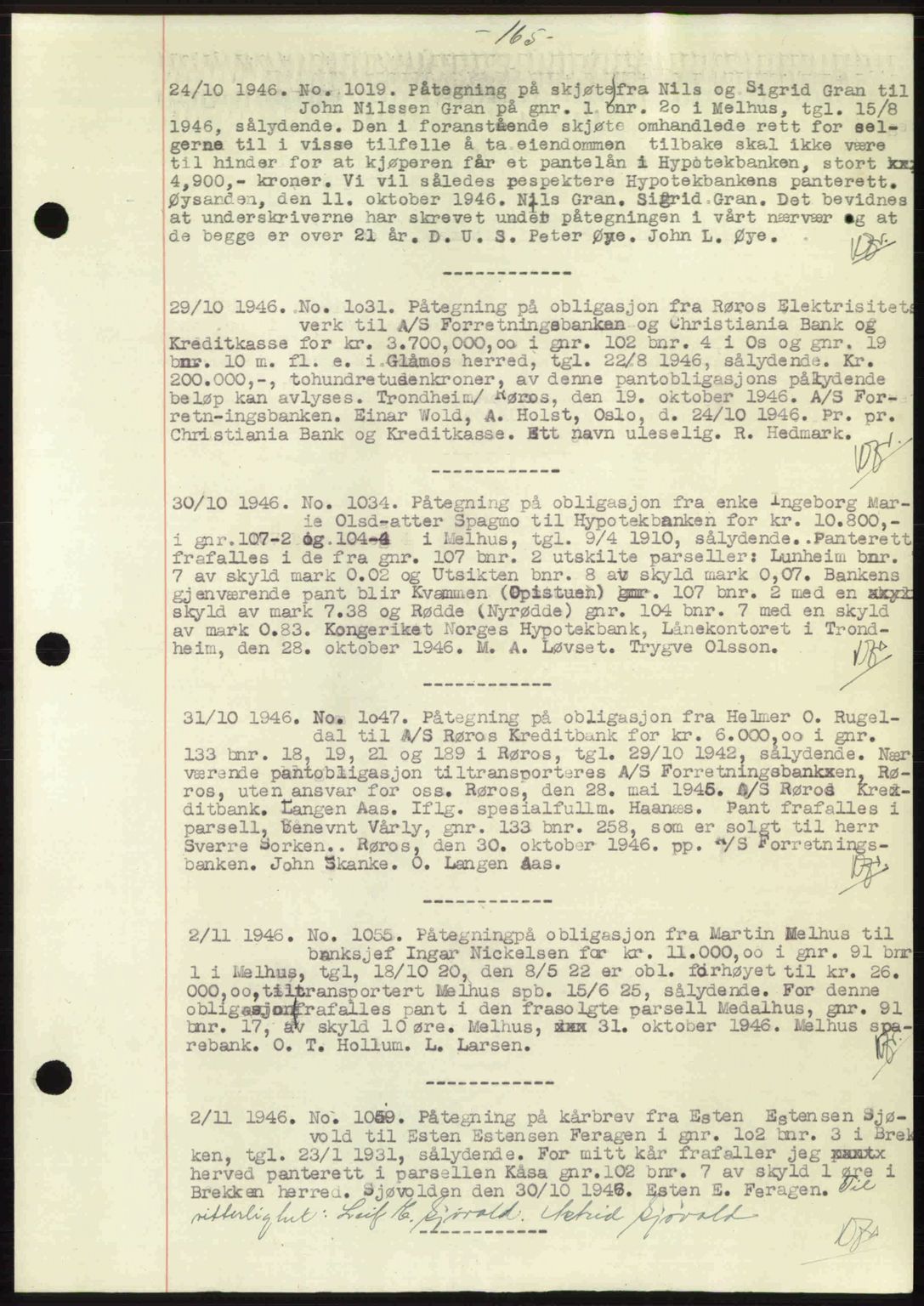Gauldal sorenskriveri, SAT/A-0014/1/2/2C: Pantebok nr. A2, 1946-1946, Dagboknr: 1019/1946