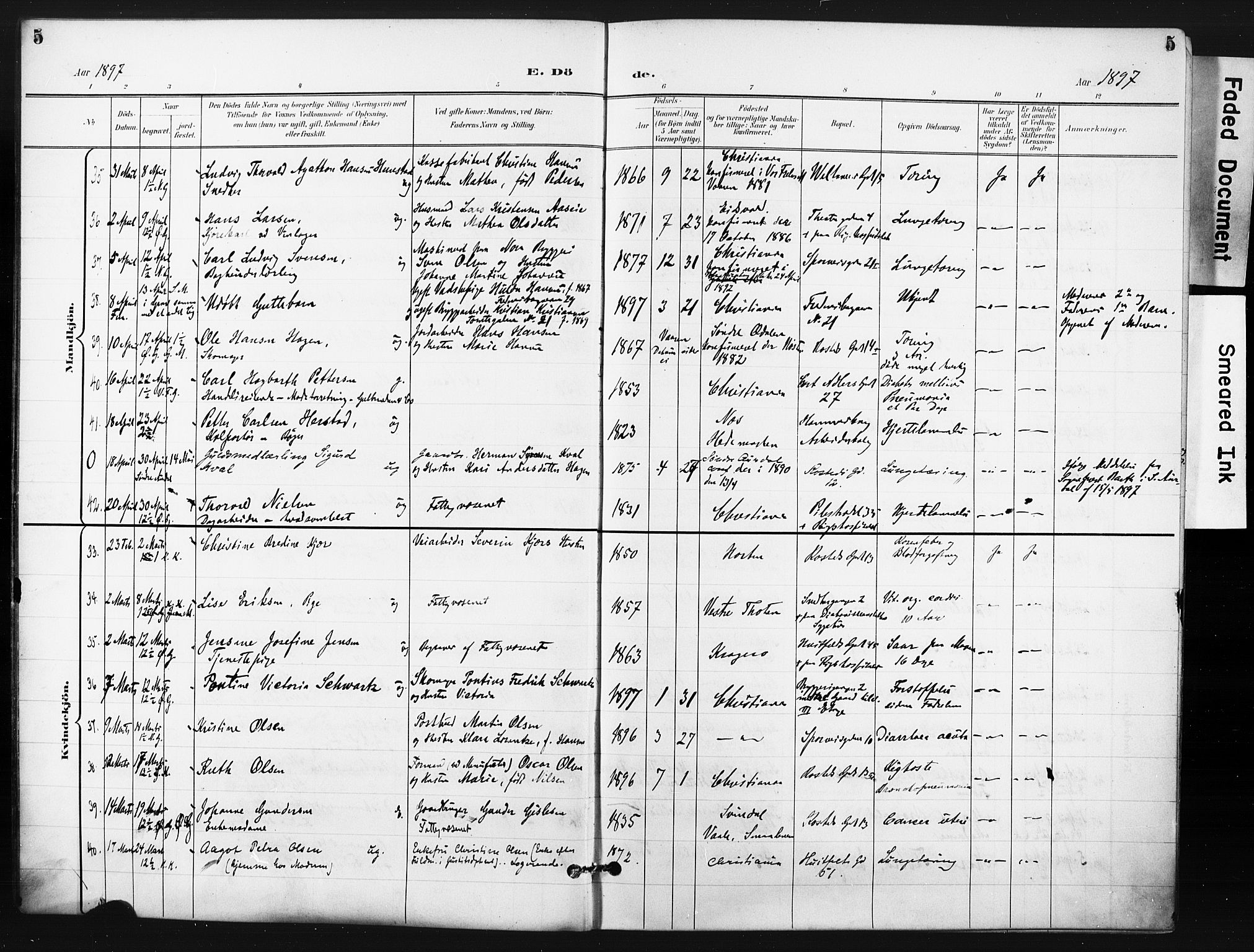 Trefoldighet prestekontor Kirkebøker, AV/SAO-A-10882/F/Fd/L0004: Ministerialbok nr. IV 4, 1897-1912, s. 5