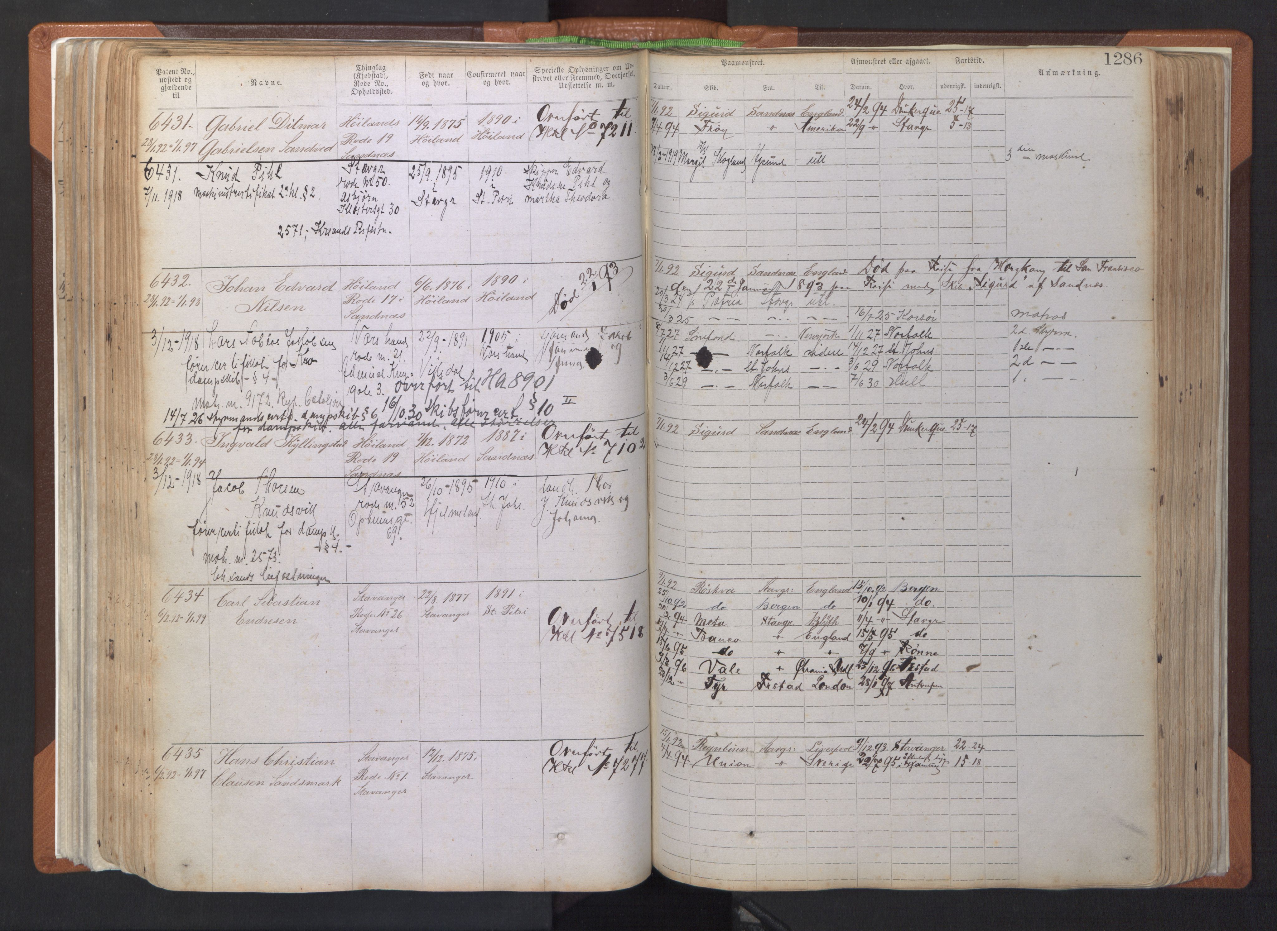 Stavanger sjømannskontor, AV/SAST-A-102006/F/Ff/L0007: Annotasjonsrulle, patentnr. 5506-7180, 1887-1900, s. 191