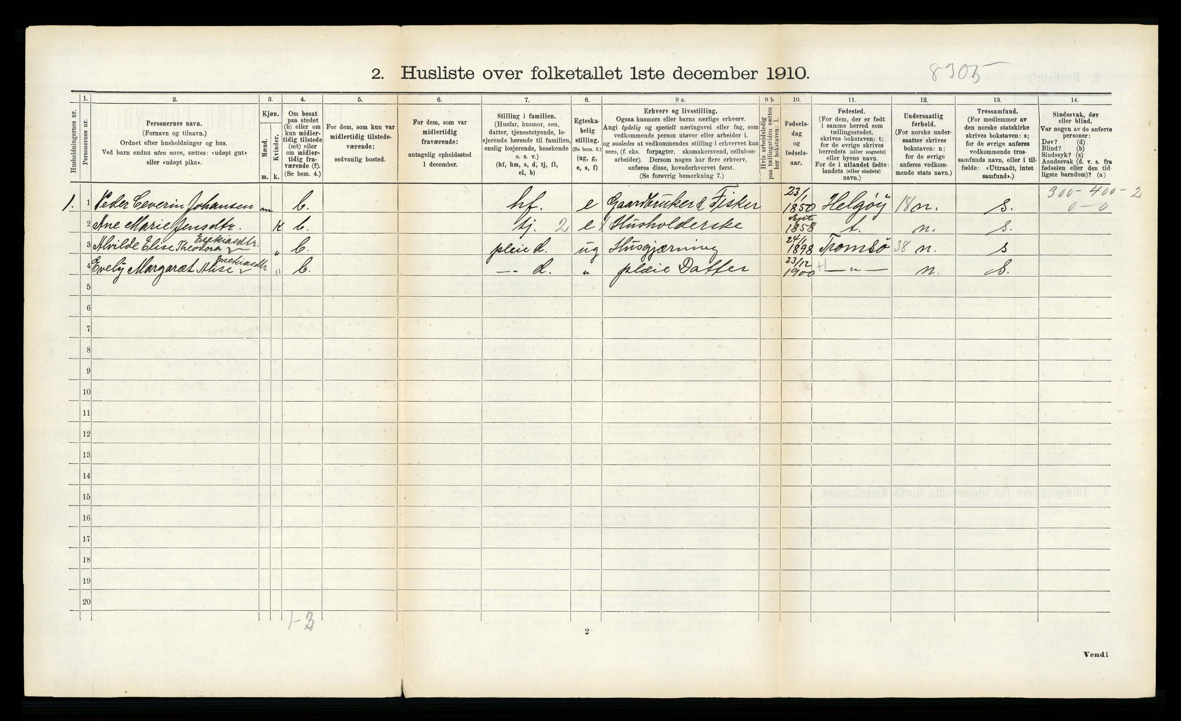 RA, Folketelling 1910 for 1934 Tromsøysund herred, 1910, s. 1332