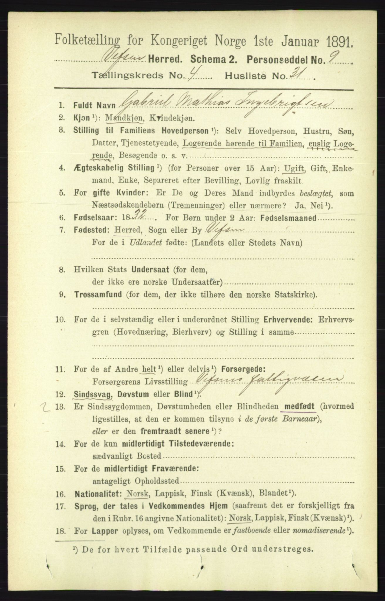 RA, Folketelling 1891 for 1824 Vefsn herred, 1891, s. 1845