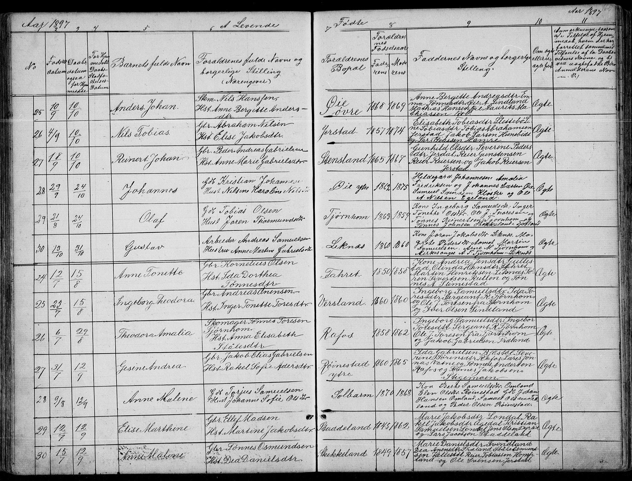 Kvinesdal sokneprestkontor, AV/SAK-1111-0026/F/Fb/Fbb/L0002: Klokkerbok nr. B 2, 1873-1897, s. 165