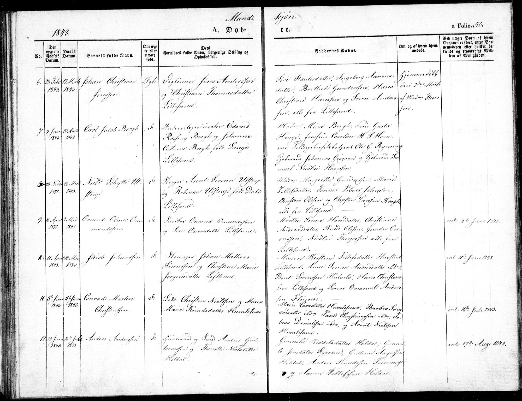 Vestre Moland sokneprestkontor, AV/SAK-1111-0046/F/Fb/Fbb/L0002: Klokkerbok nr. B 2, 1836-1851, s. 50