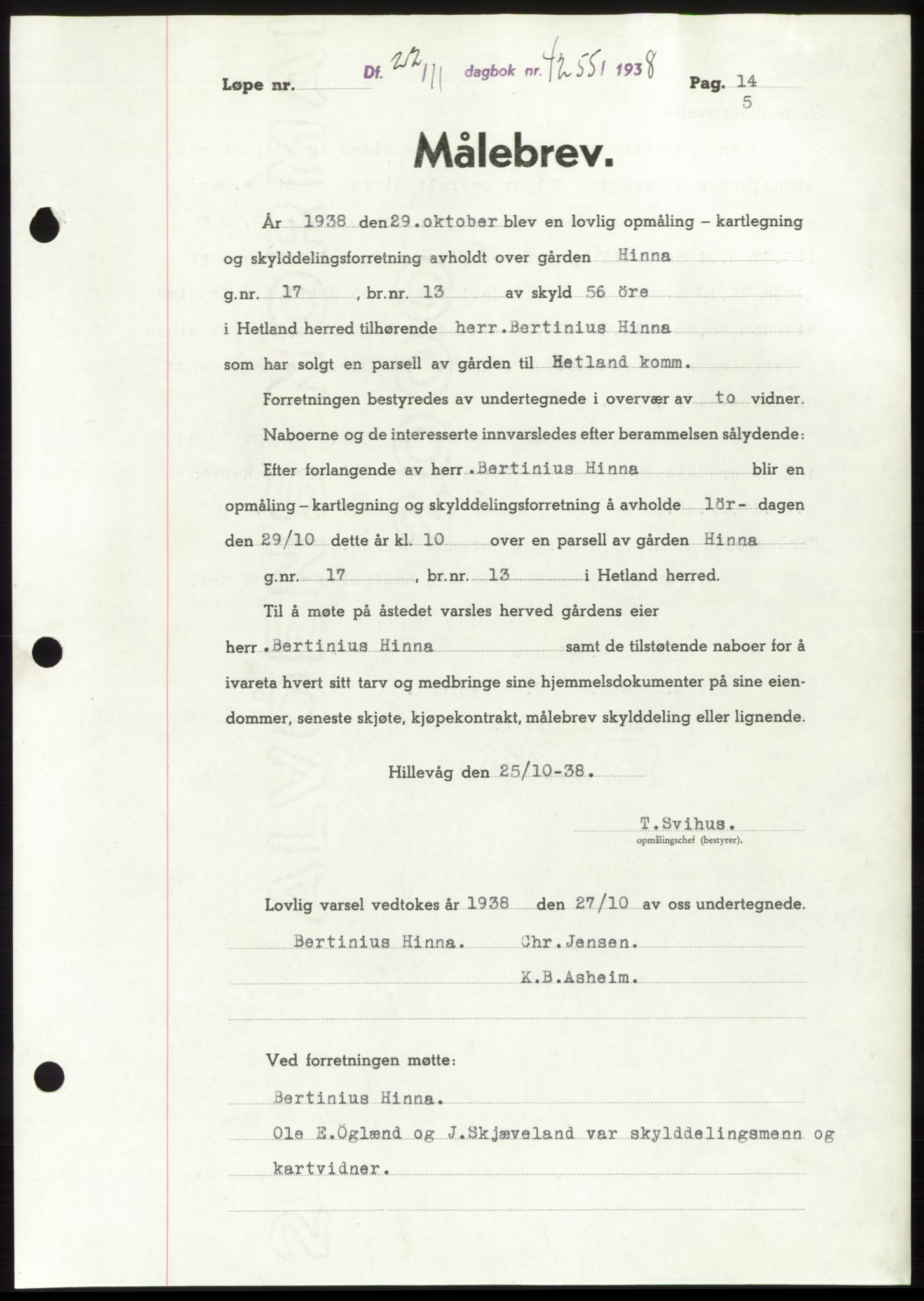 Jæren sorenskriveri, SAST/A-100310/03/G/Gba/L0072: Pantebok, 1938-1938, Dagboknr: 4255/1938