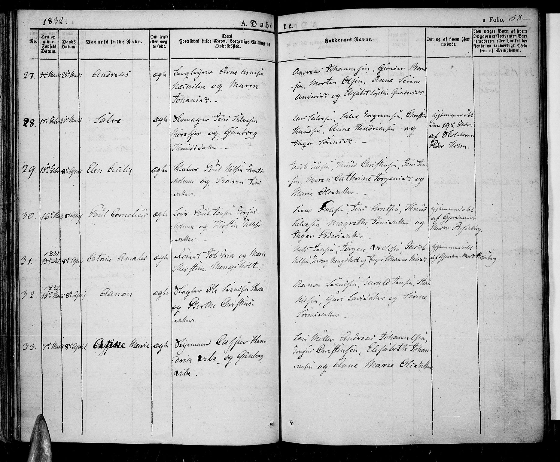 Tromøy sokneprestkontor, AV/SAK-1111-0041/F/Fa/L0003: Ministerialbok nr. A 3, 1825-1837, s. 58