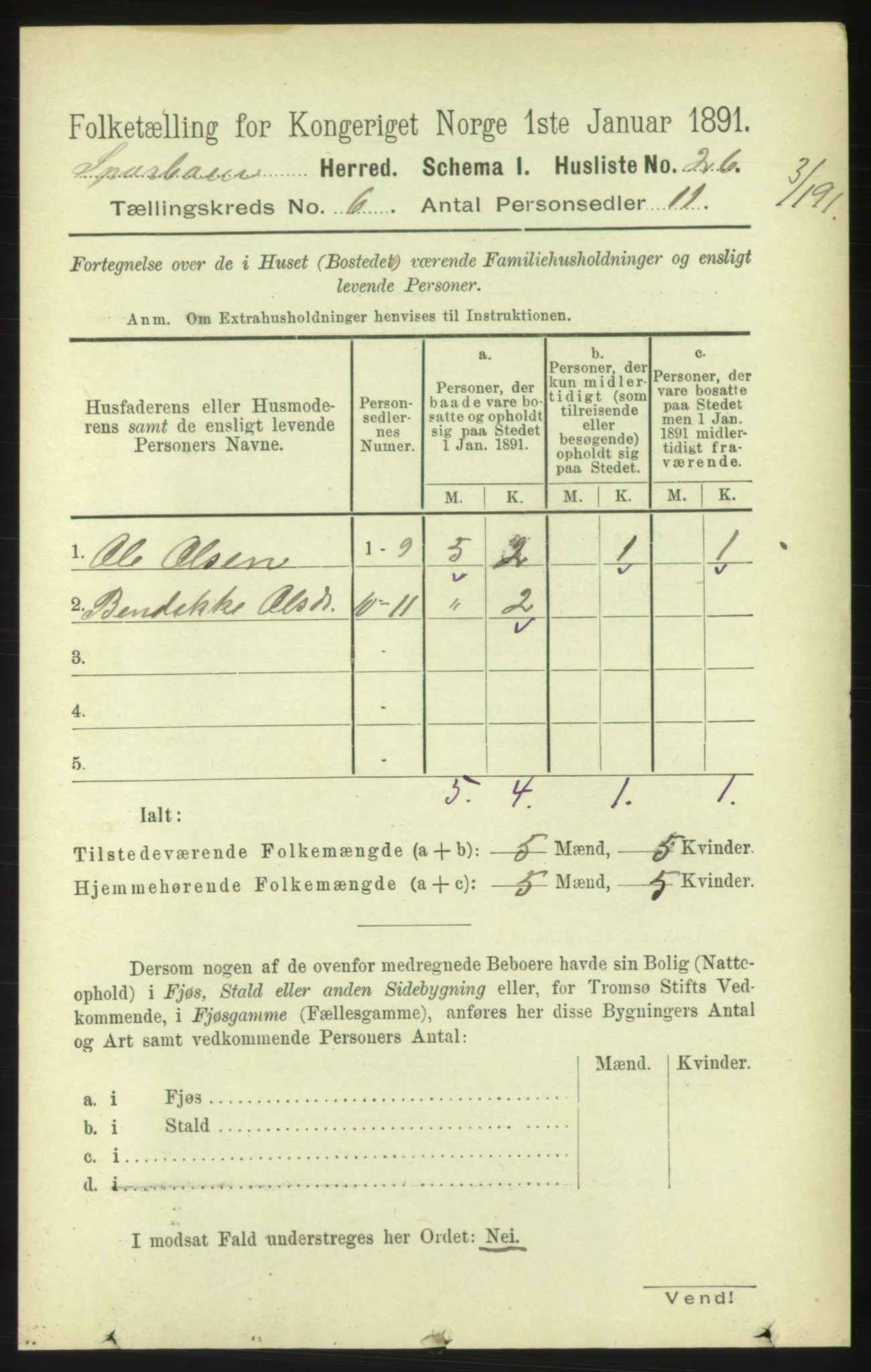 RA, Folketelling 1891 for 1731 Sparbu herred, 1891, s. 2146