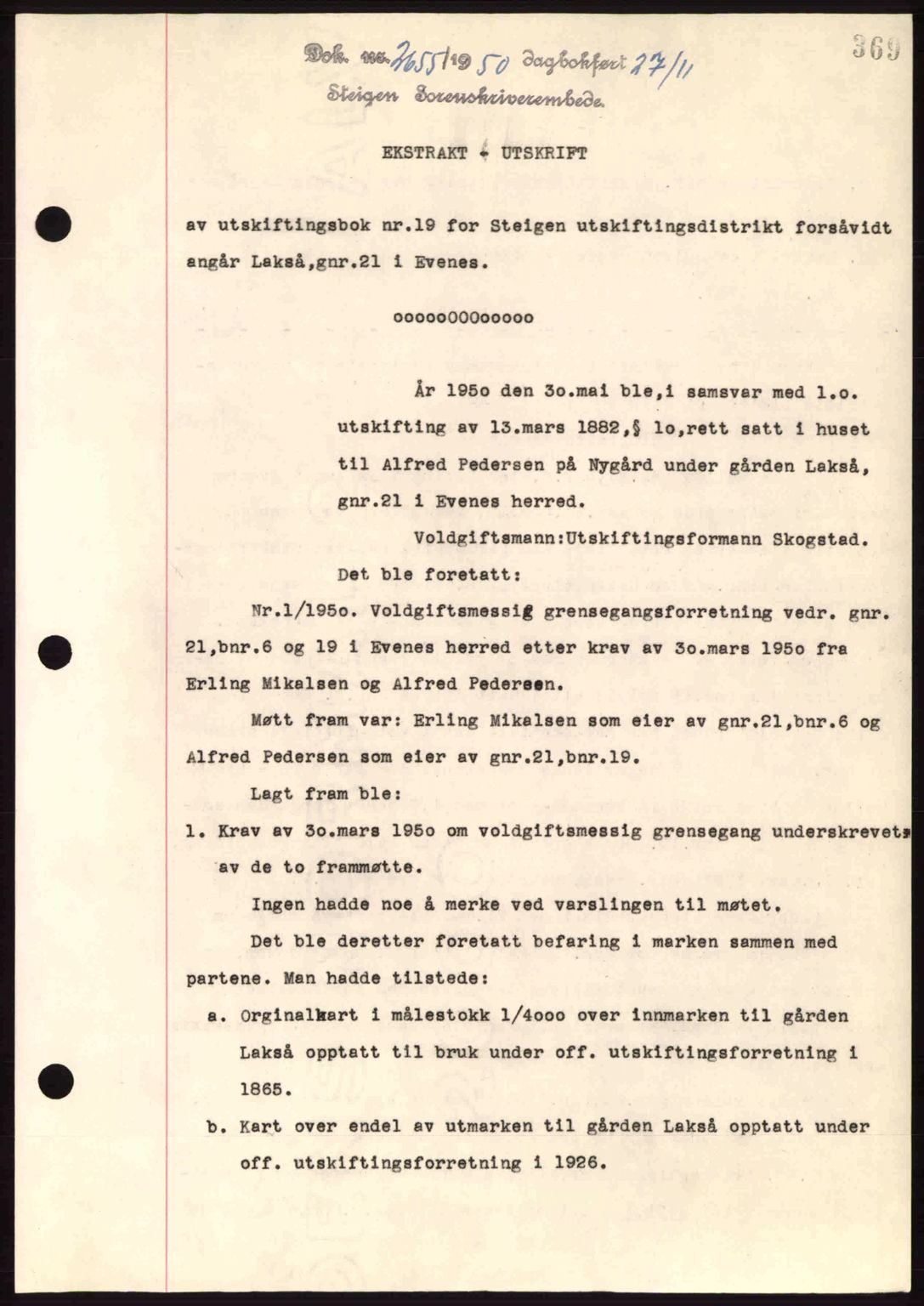 Steigen og Ofoten sorenskriveri, SAT/A-0030/1/2/2C: Pantebok nr. A21, 1950-1950, Dagboknr: 2655/1950