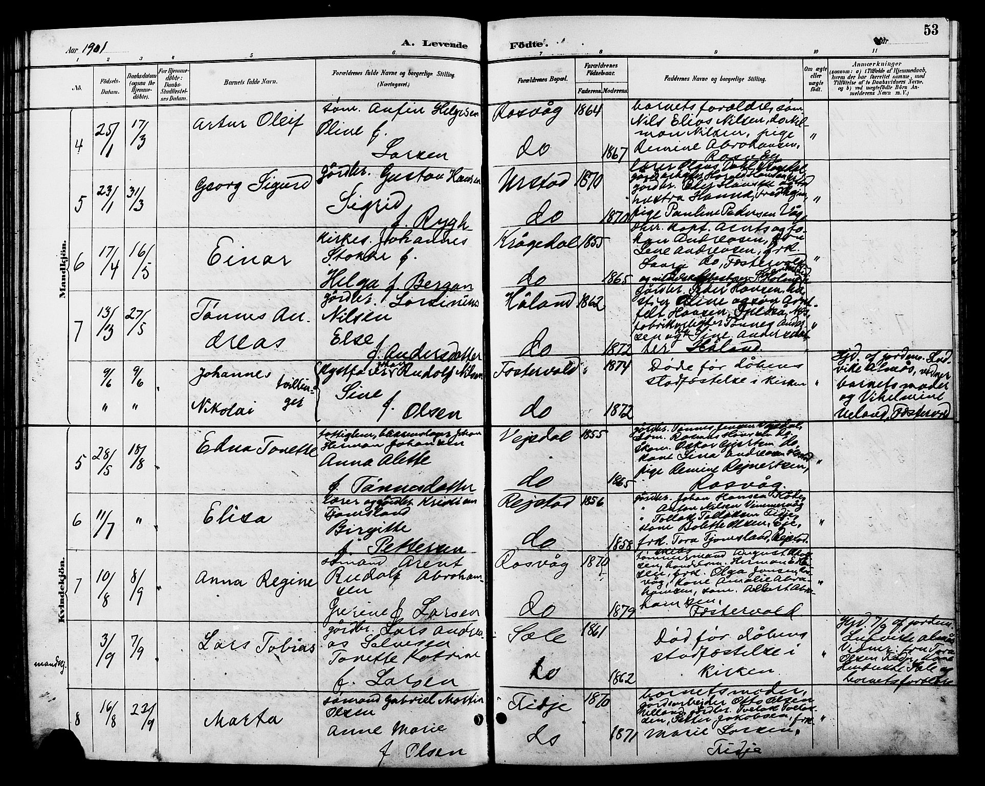 Flekkefjord sokneprestkontor, AV/SAK-1111-0012/F/Fb/Fbb/L0004: Klokkerbok nr. B 4, 1889-1907, s. 53