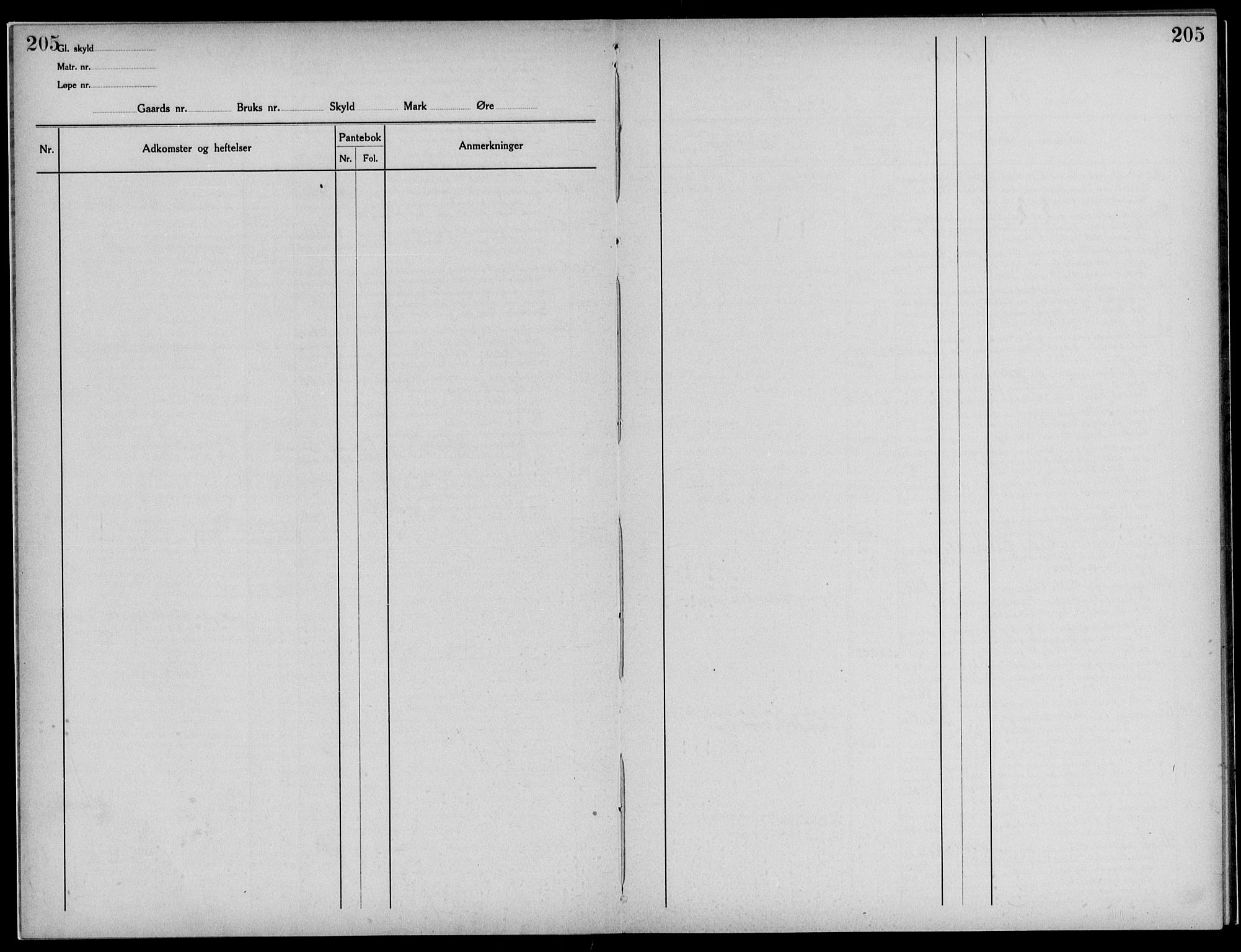 Midhordland sorenskriveri, SAB/A-3001/1/G/Ga/Gab/L0007b: Panteregister nr. II.A.b.7b, s. 205