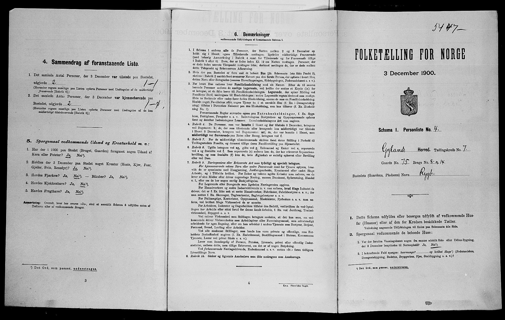 SAK, Folketelling 1900 for 1044 Gyland herred, 1900, s. 247