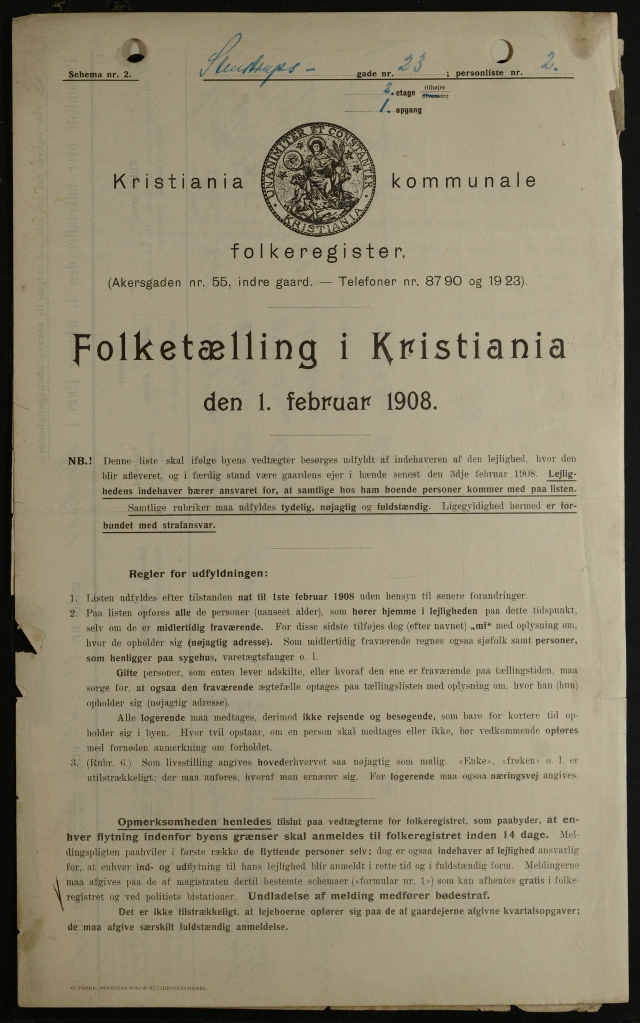 OBA, Kommunal folketelling 1.2.1908 for Kristiania kjøpstad, 1908, s. 91144