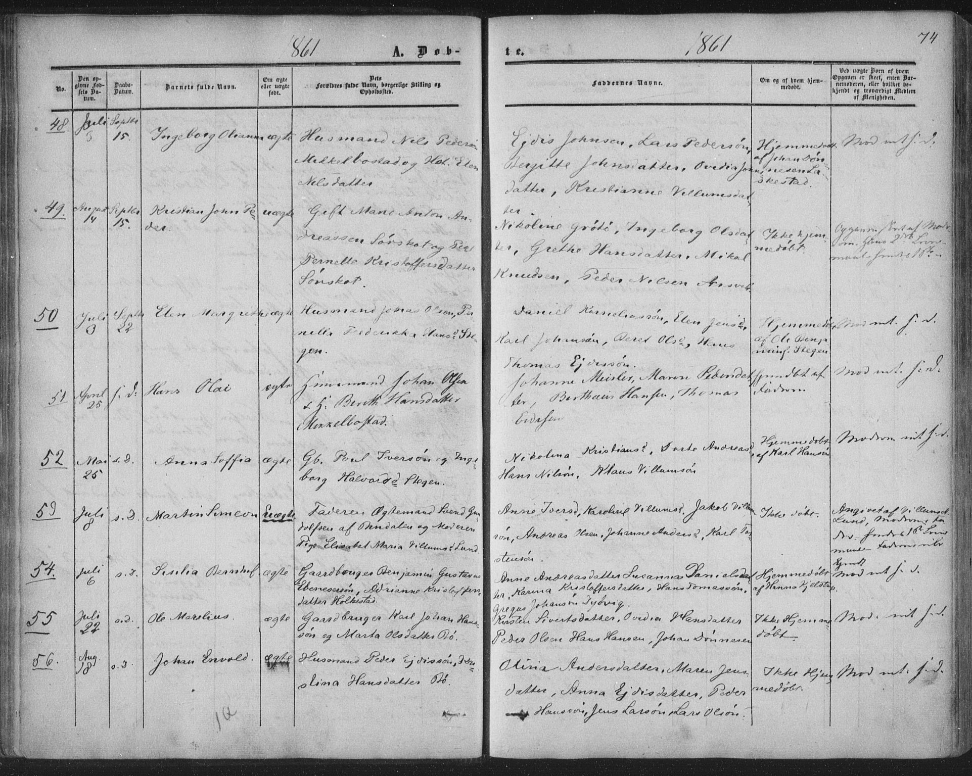 Ministerialprotokoller, klokkerbøker og fødselsregistre - Nordland, AV/SAT-A-1459/855/L0800: Ministerialbok nr. 855A08, 1852-1864, s. 74