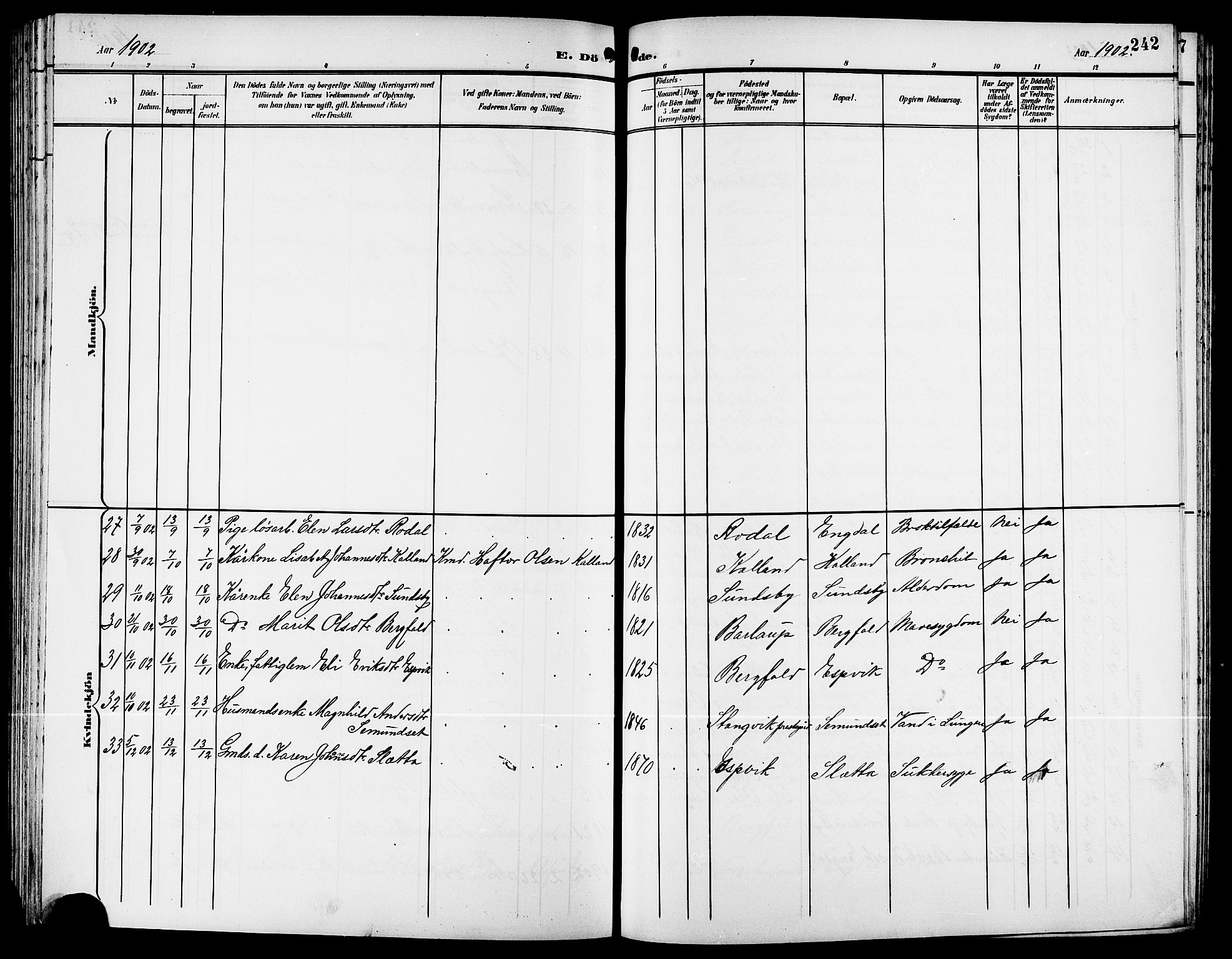 Ministerialprotokoller, klokkerbøker og fødselsregistre - Møre og Romsdal, AV/SAT-A-1454/578/L0910: Klokkerbok nr. 578C03, 1900-1921, s. 242