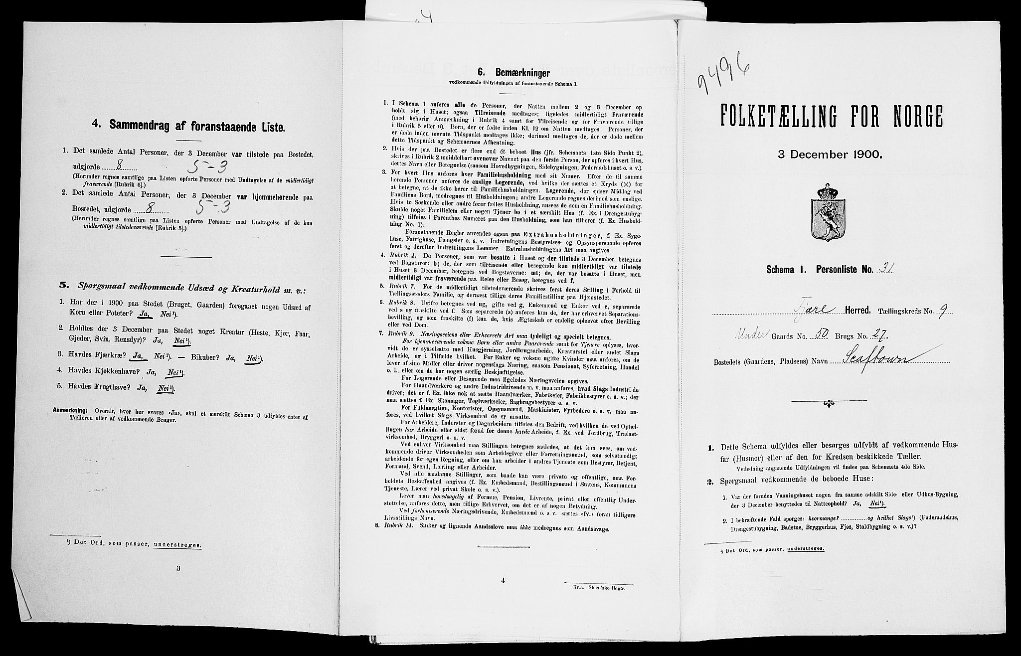 SAK, Folketelling 1900 for 0923 Fjære herred, 1900, s. 1864