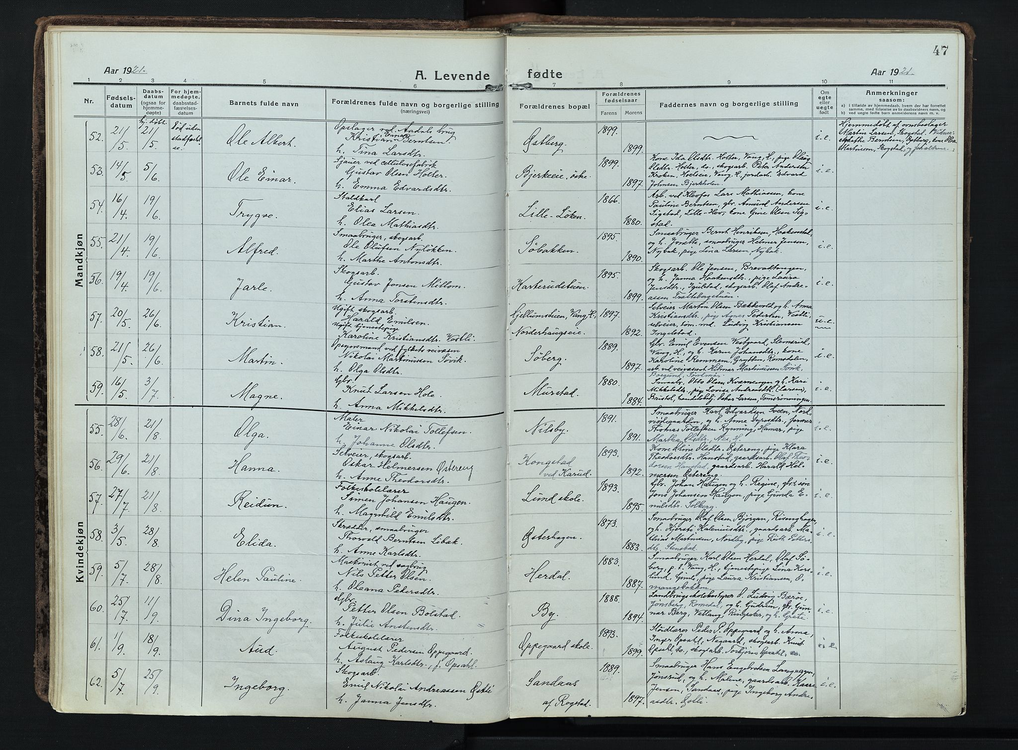 Løten prestekontor, AV/SAH-PREST-022/K/Ka/L0012: Ministerialbok nr. 12, 1918-1926, s. 47