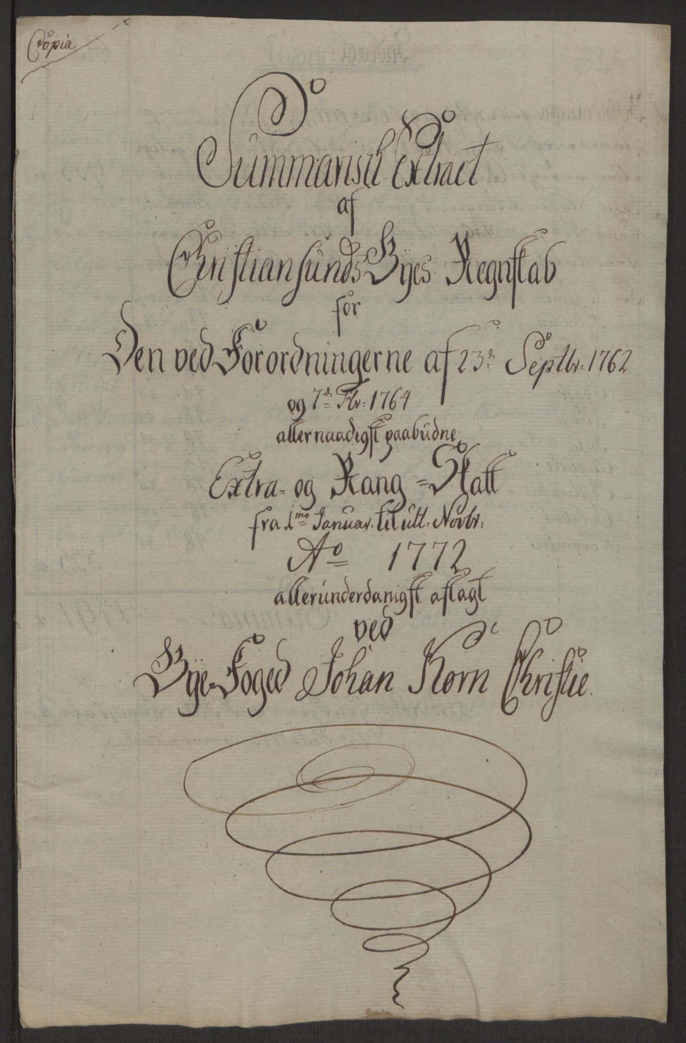 Rentekammeret inntil 1814, Reviderte regnskaper, Byregnskaper, RA/EA-4066/R/Rr/L0495/0004: [R1] Kontribusjonsregnskap / Ekstraskatt, 1762-1772, s. 265