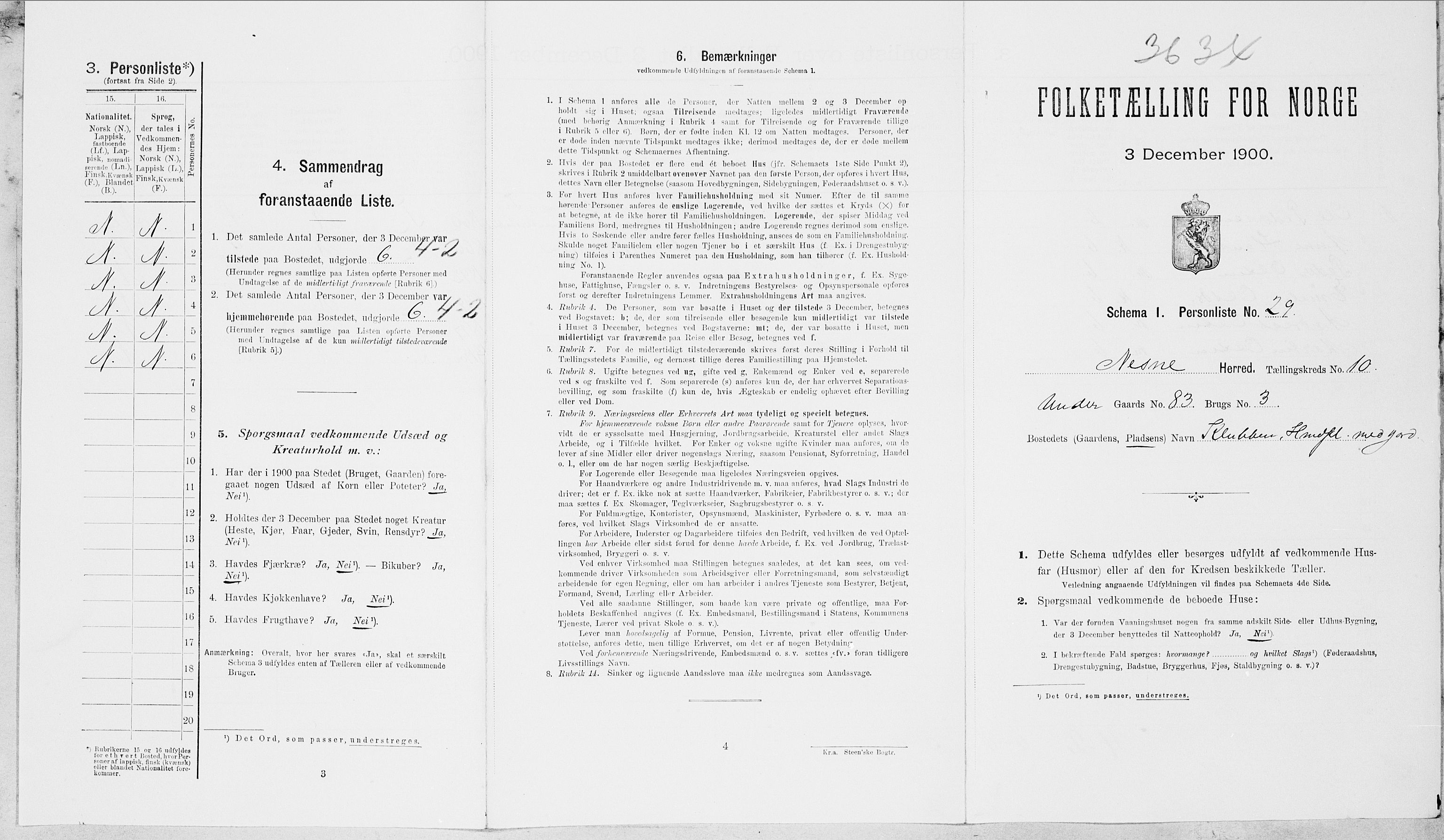 SAT, Folketelling 1900 for 1828 Nesna herred, 1900, s. 1015