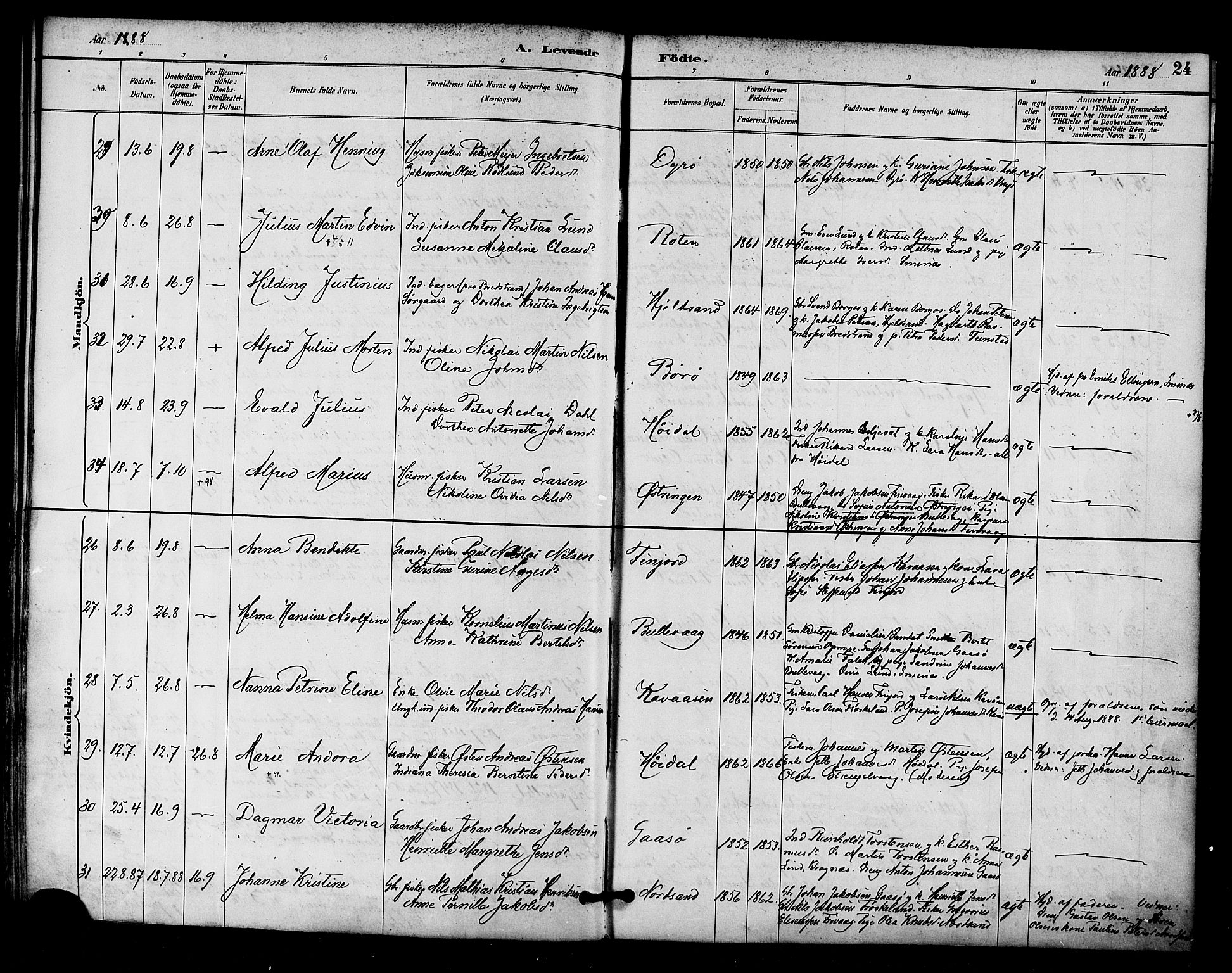 Ministerialprotokoller, klokkerbøker og fødselsregistre - Nordland, AV/SAT-A-1459/893/L1337: Ministerialbok nr. 893A09, 1885-1893, s. 24