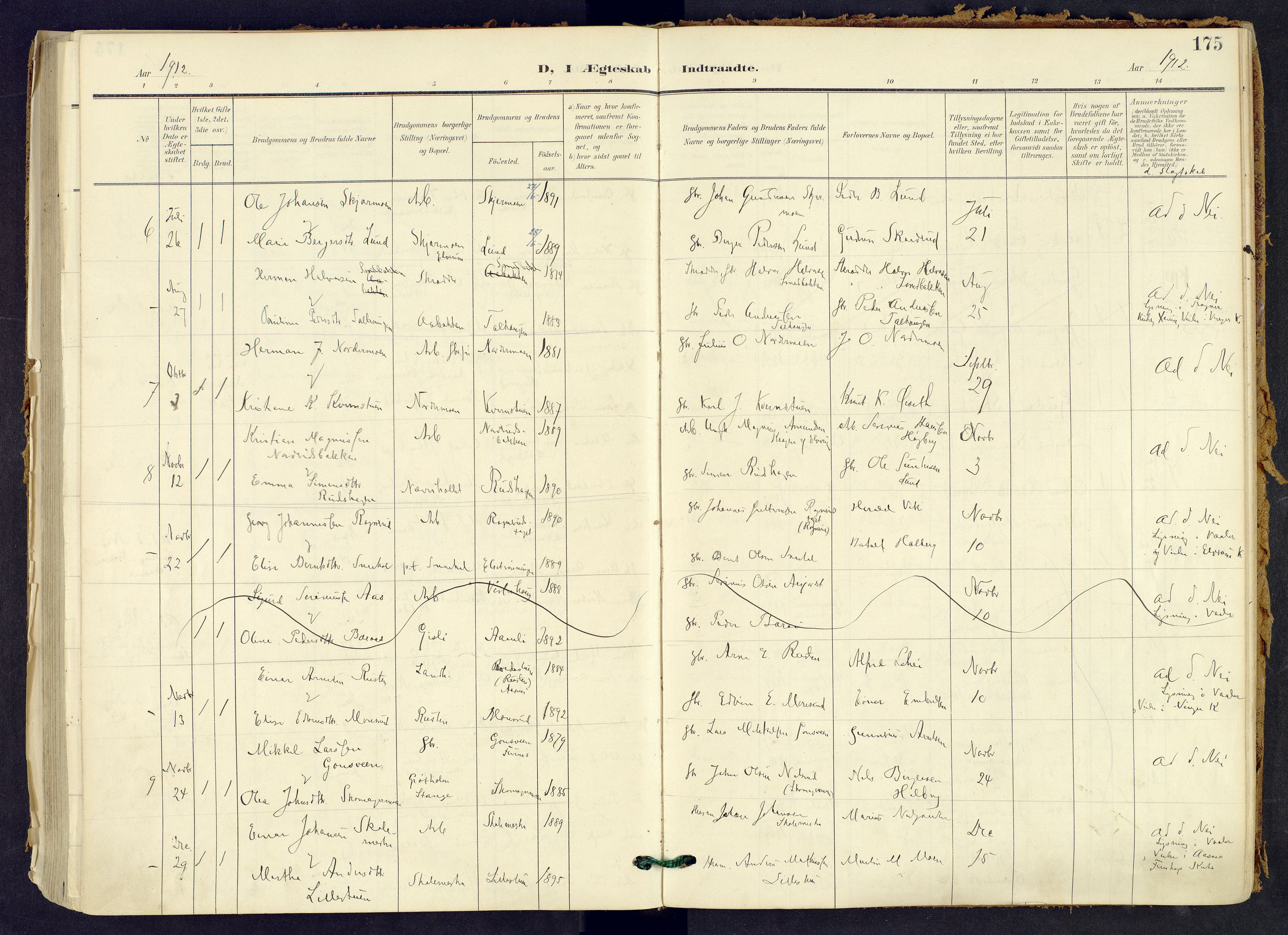 Våler prestekontor, Hedmark, SAH/PREST-040/H/Ha/Haa/L0008: Ministerialbok nr. 8, 1905-1921, s. 175