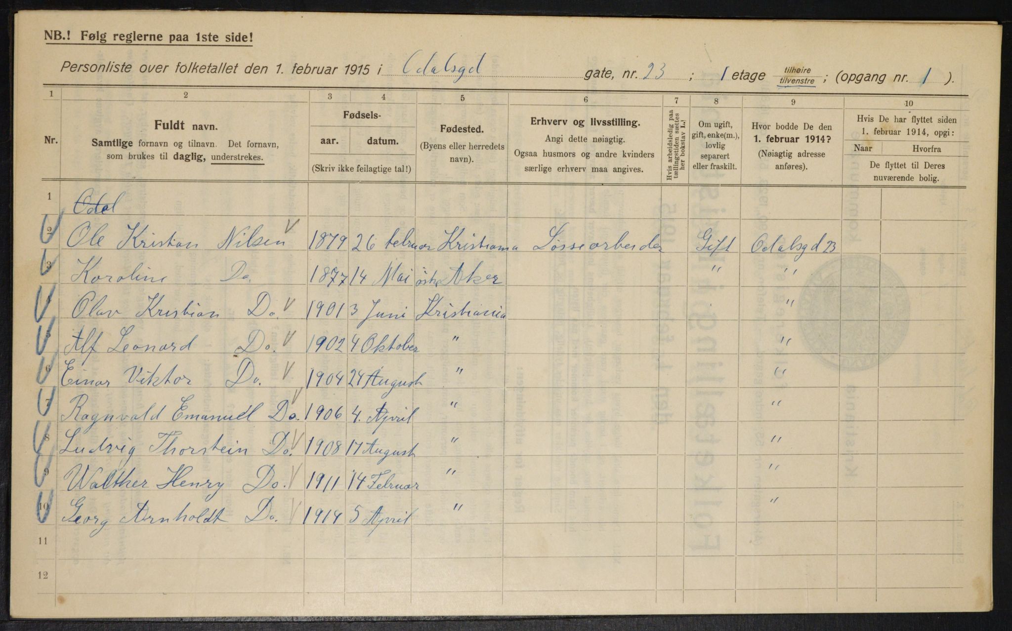 OBA, Kommunal folketelling 1.2.1915 for Kristiania, 1915, s. 73840