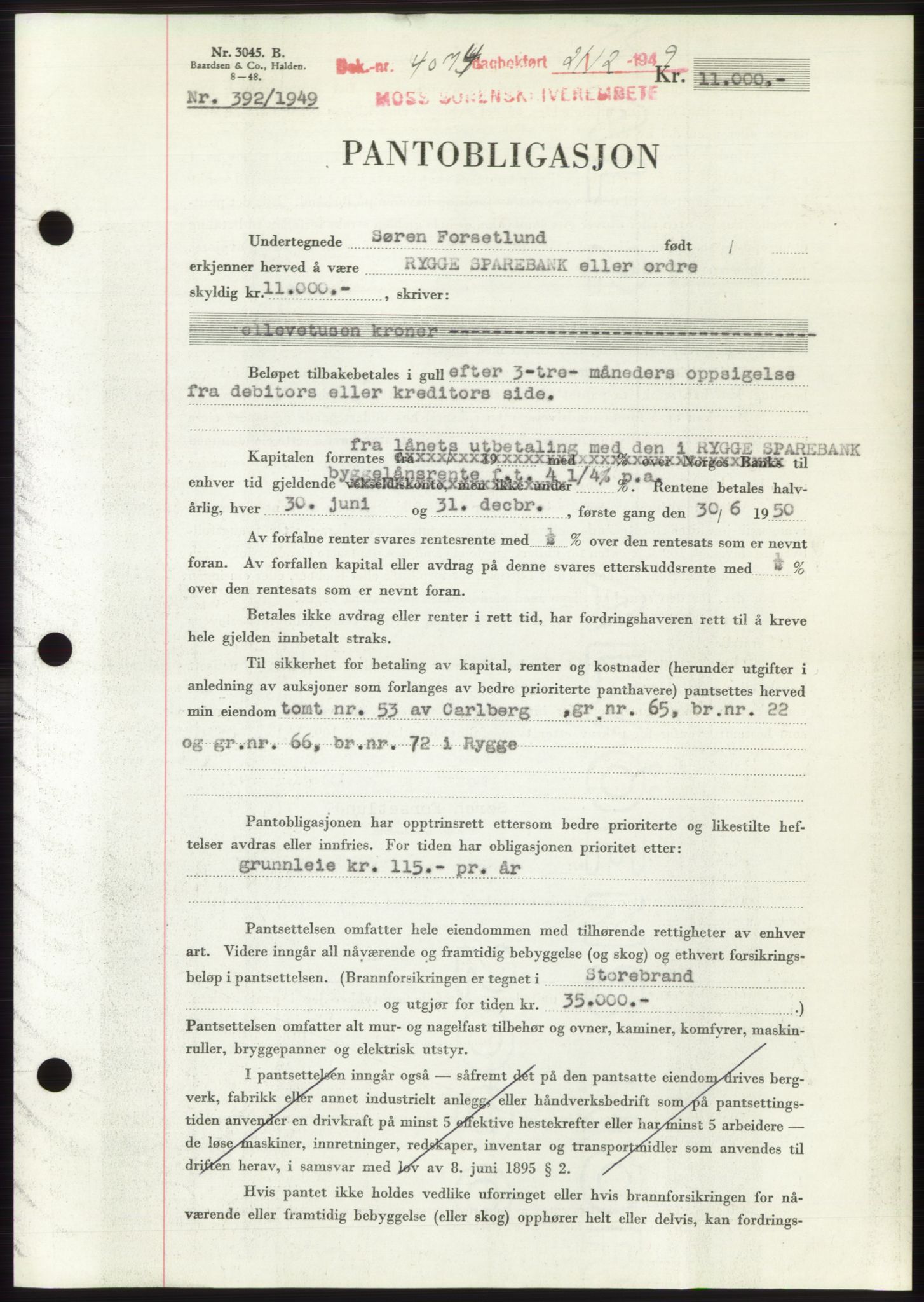 Moss sorenskriveri, SAO/A-10168: Pantebok nr. B23, 1949-1950, Dagboknr: 4074/1949