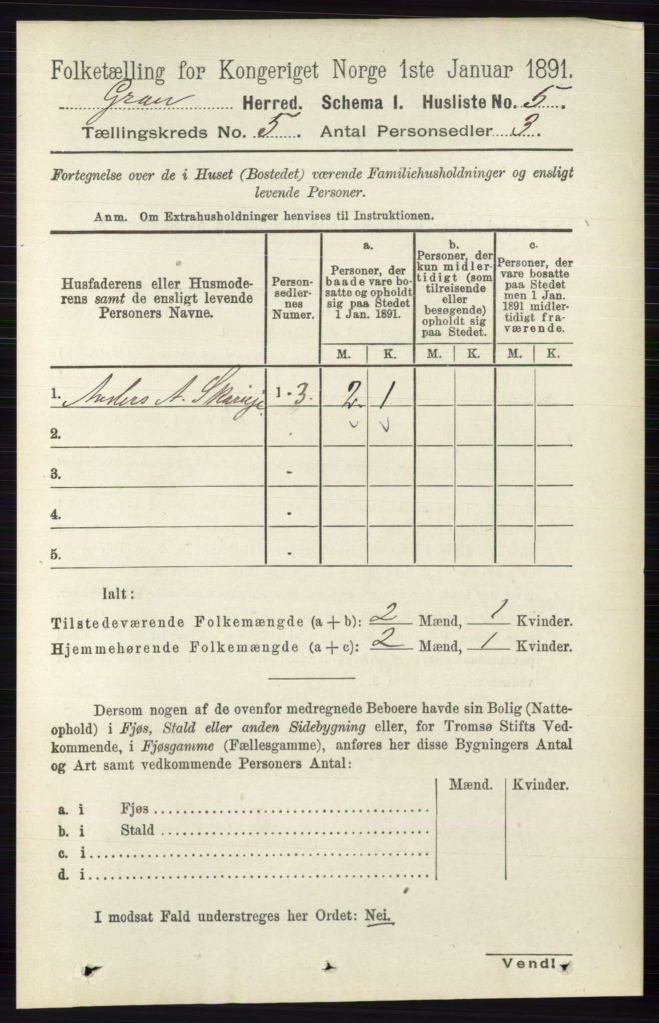 RA, Folketelling 1891 for 0534 Gran herred, 1891, s. 1521