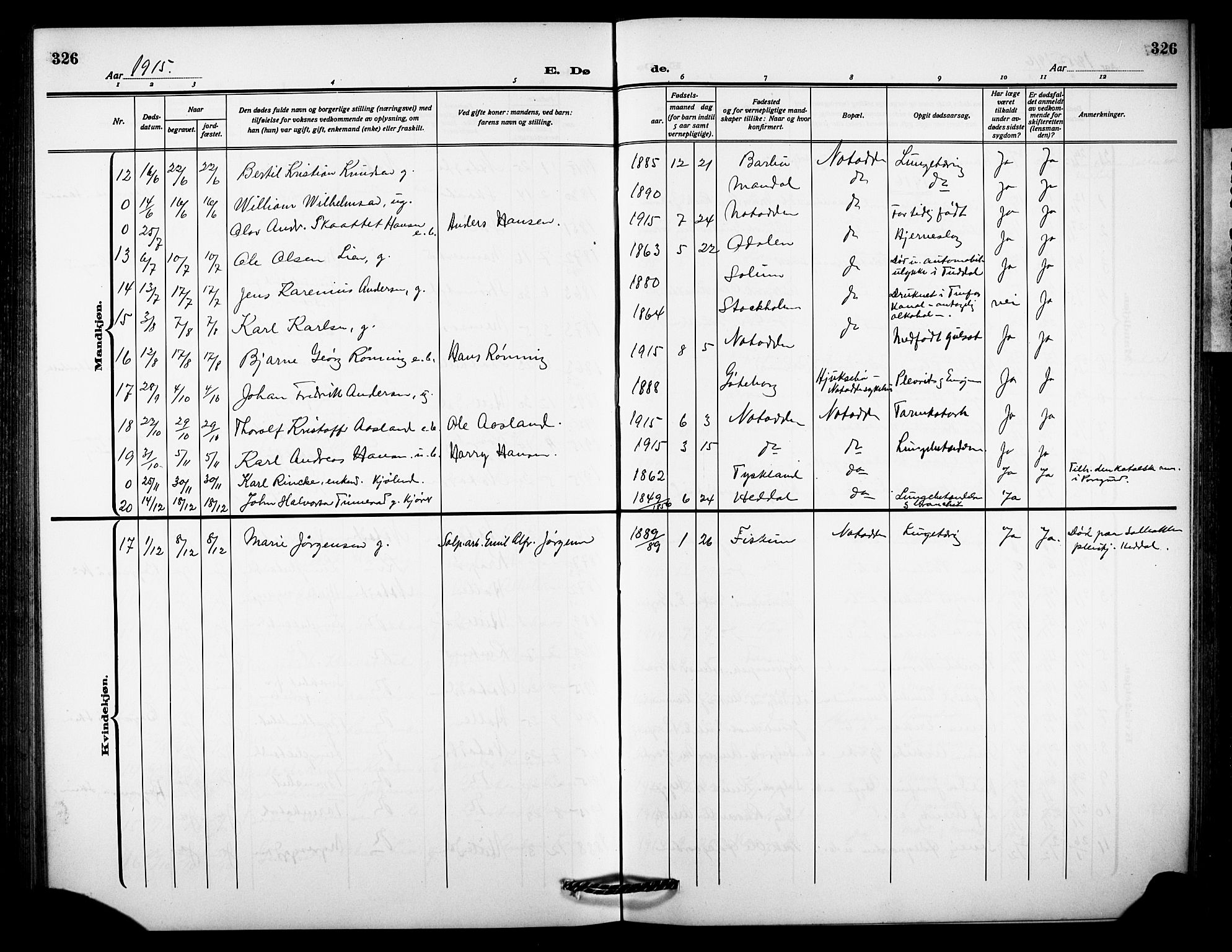 Notodden kirkebøker, AV/SAKO-A-290/G/Ga/L0001: Klokkerbok nr. 1, 1912-1923, s. 326