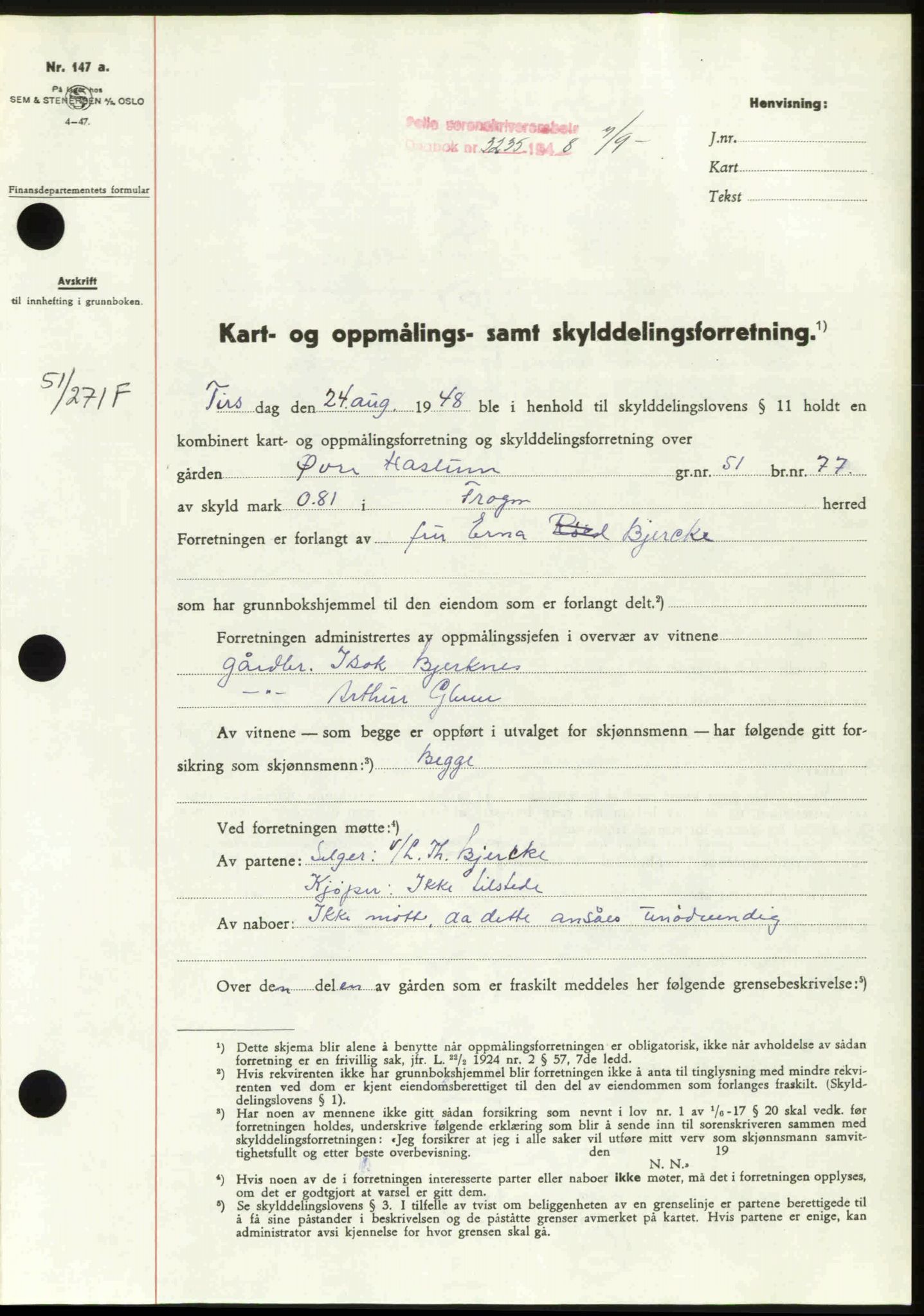 Follo sorenskriveri, SAO/A-10274/G/Ga/Gaa/L0085: Pantebok nr. I 85, 1948-1948, Dagboknr: 3235/1948