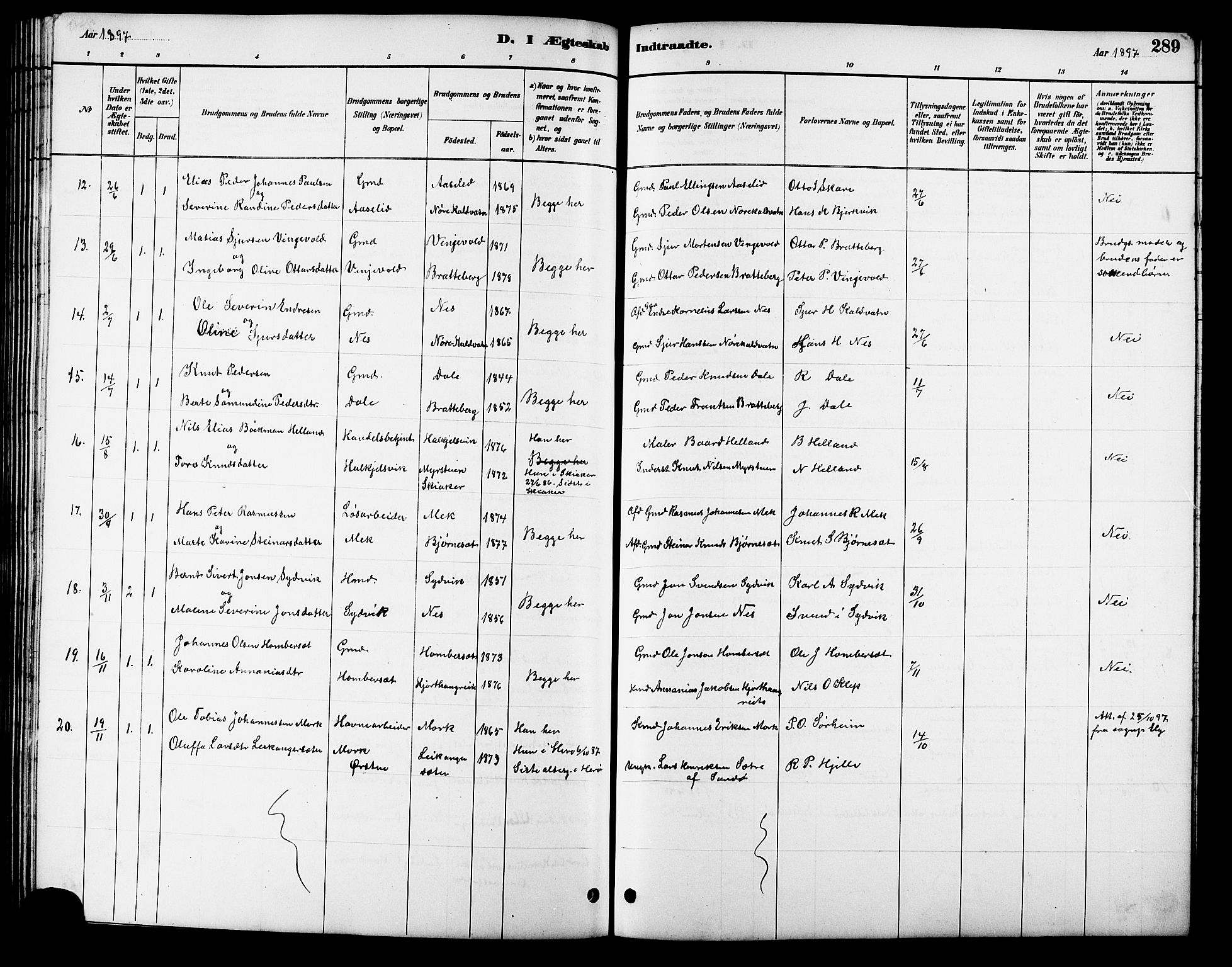 Ministerialprotokoller, klokkerbøker og fødselsregistre - Møre og Romsdal, AV/SAT-A-1454/511/L0158: Klokkerbok nr. 511C04, 1884-1903, s. 289