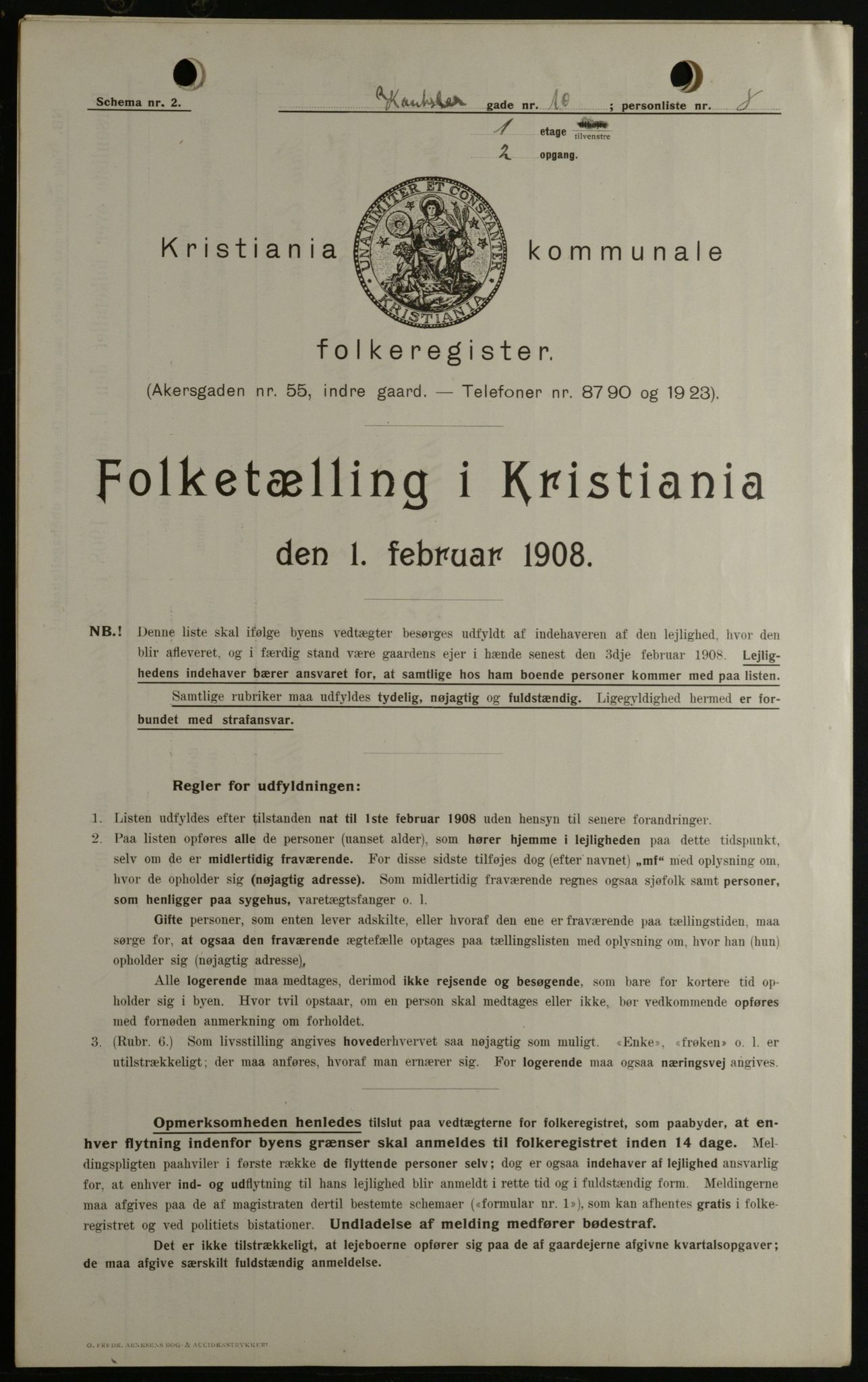 OBA, Kommunal folketelling 1.2.1908 for Kristiania kjøpstad, 1908, s. 43018