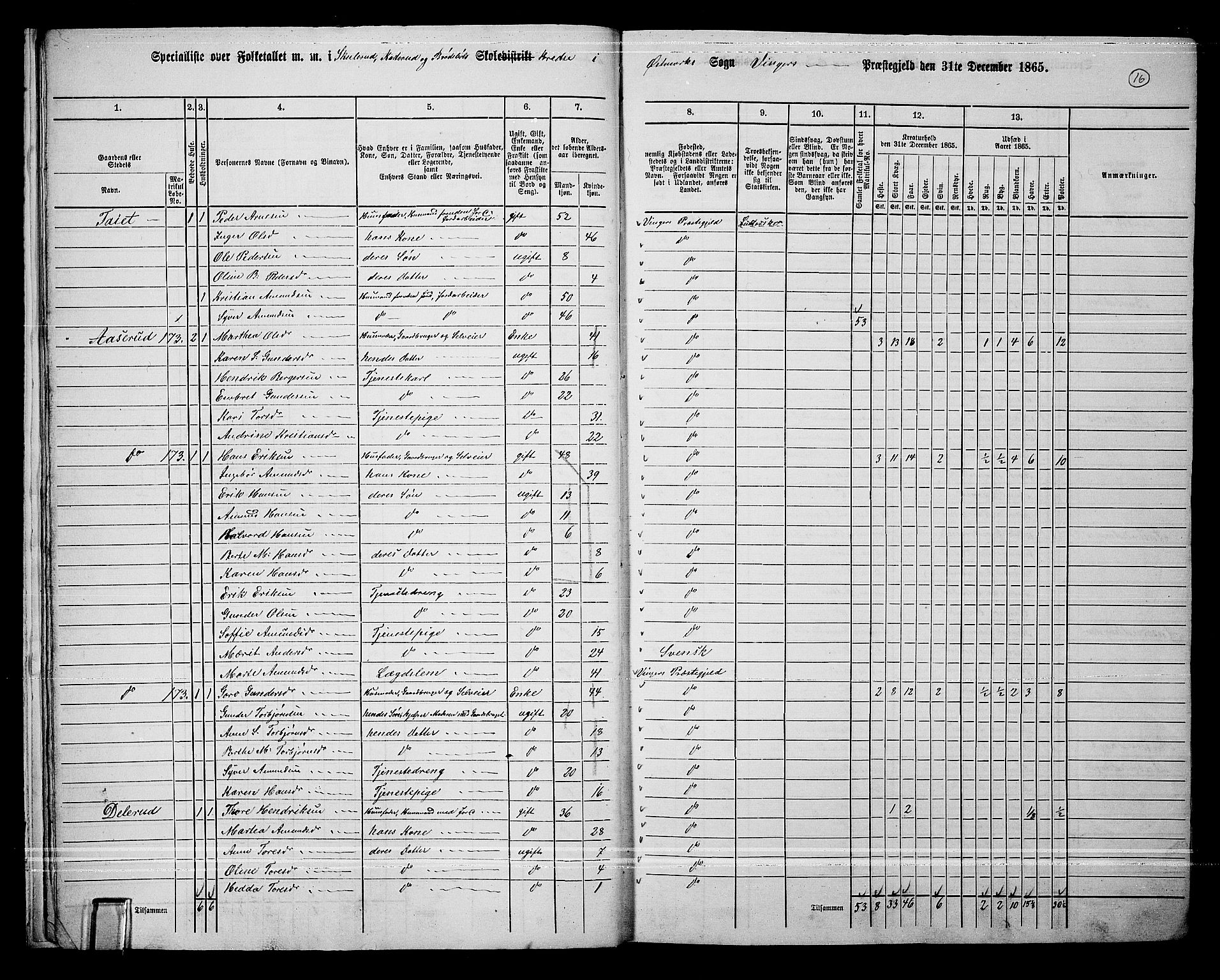 RA, Folketelling 1865 for 0421L Vinger prestegjeld, Vinger sokn og Austmarka sokn, 1865, s. 14