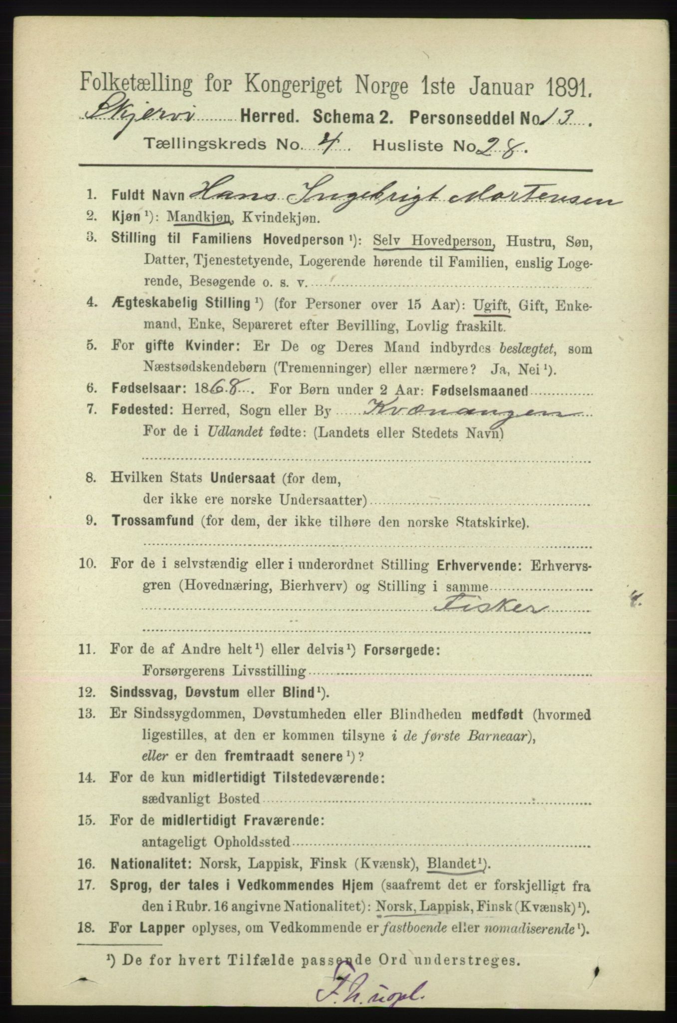 RA, Folketelling 1891 for 1941 Skjervøy herred, 1891, s. 2513