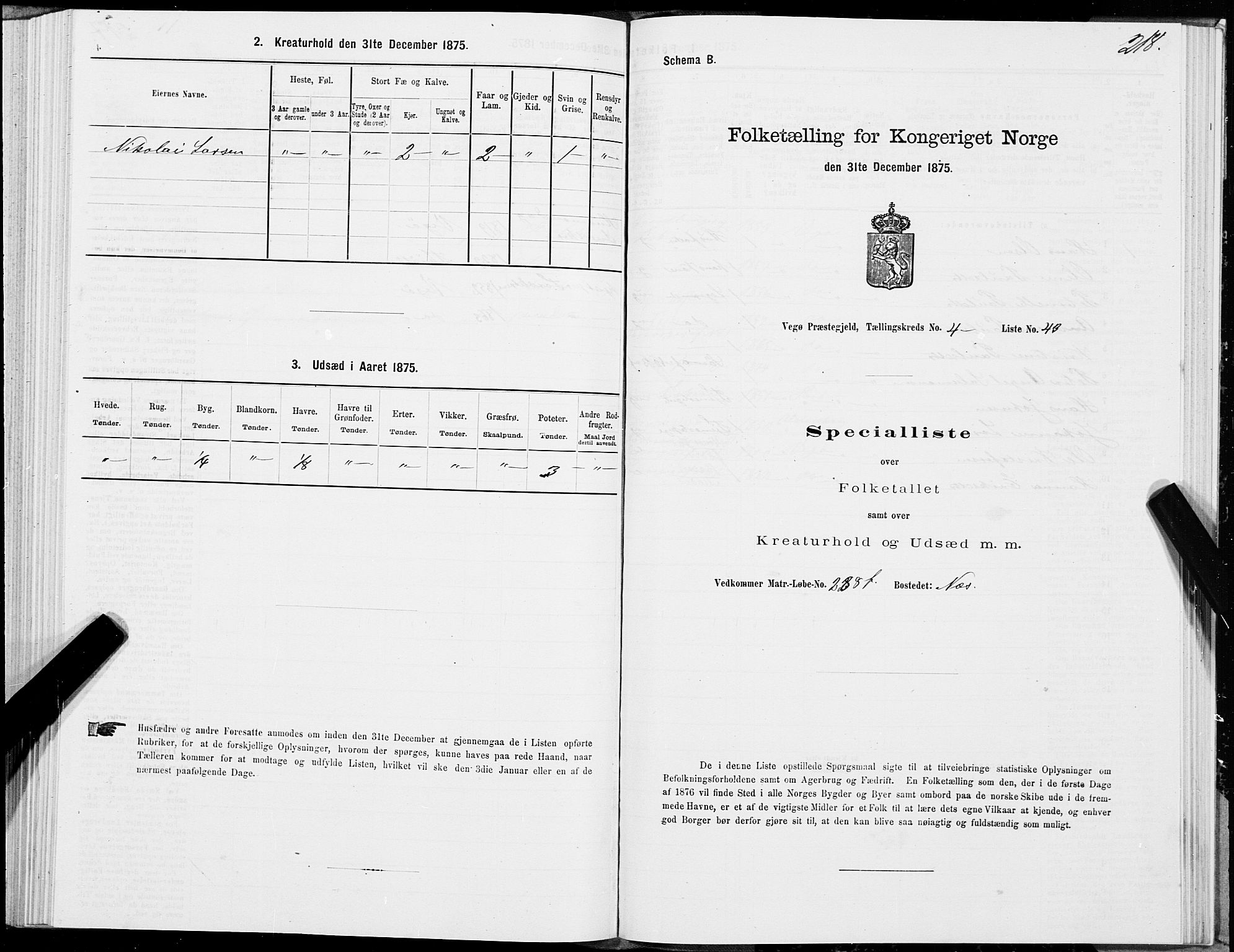 SAT, Folketelling 1875 for 1815P Vega prestegjeld, 1875, s. 2218