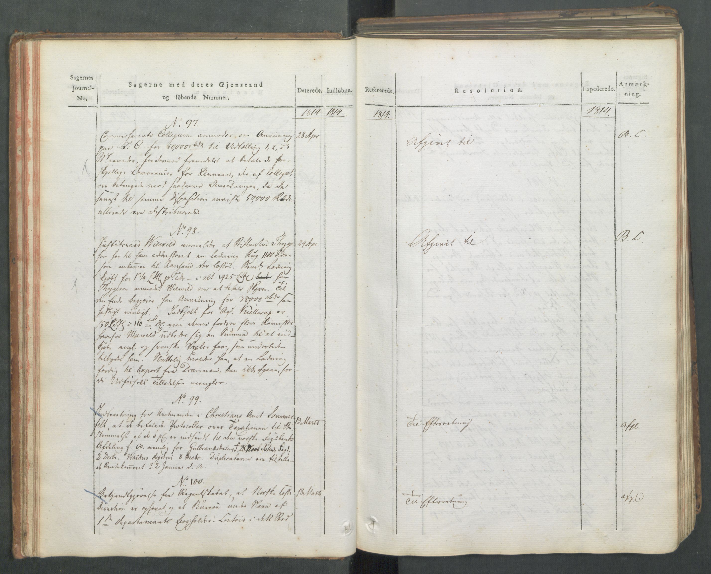 Departementene i 1814, RA/S-3899/Fa/L0008: 1. byrå - Journal B, 1814, s. 27