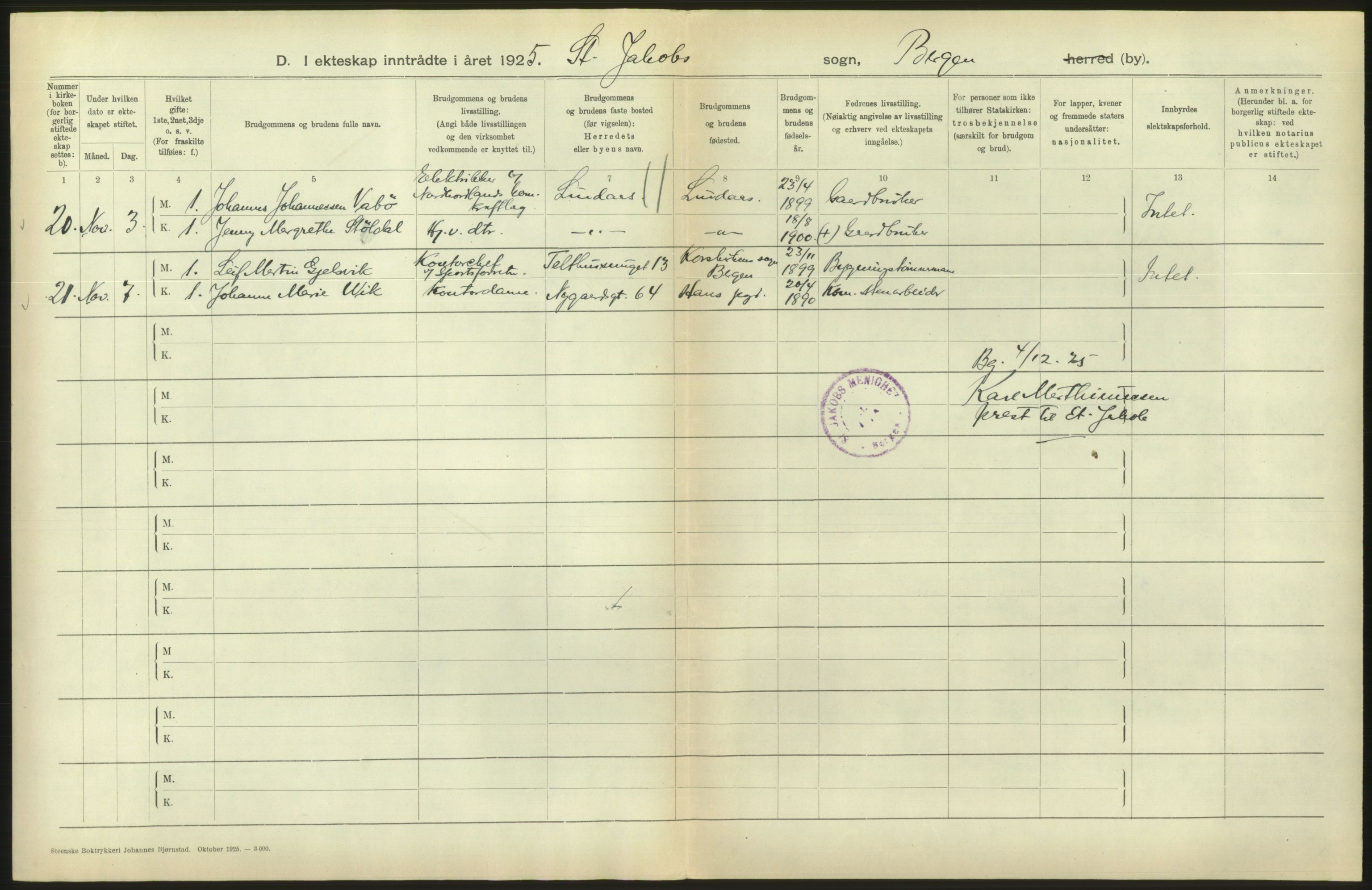 Statistisk sentralbyrå, Sosiodemografiske emner, Befolkning, AV/RA-S-2228/D/Df/Dfc/Dfce/L0029: Bergen: Gifte, døde., 1925, s. 258