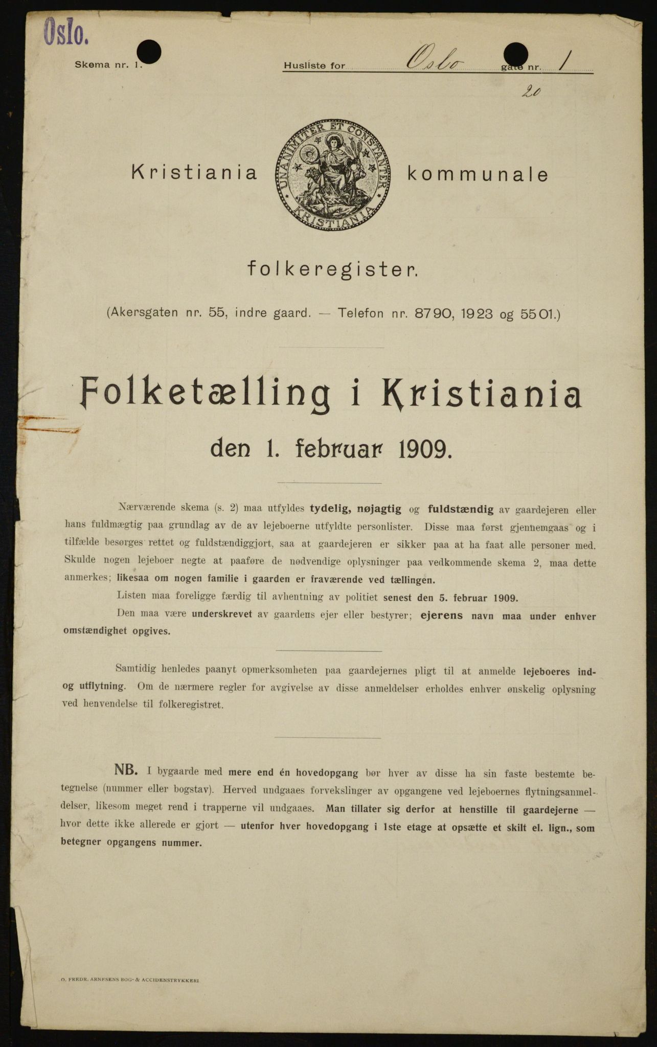 OBA, Kommunal folketelling 1.2.1909 for Kristiania kjøpstad, 1909, s. 69599