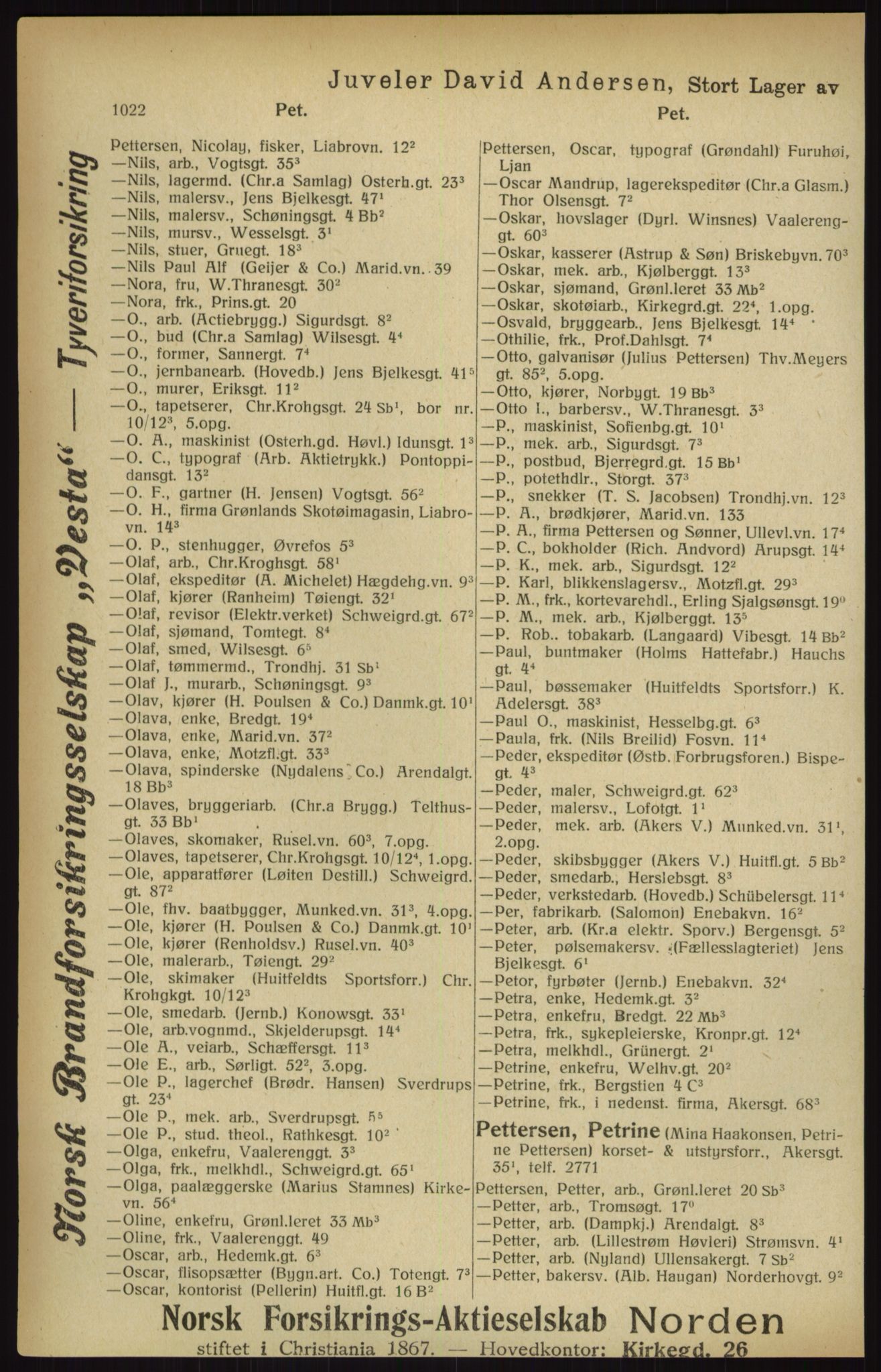 Kristiania/Oslo adressebok, PUBL/-, 1916, s. 1022