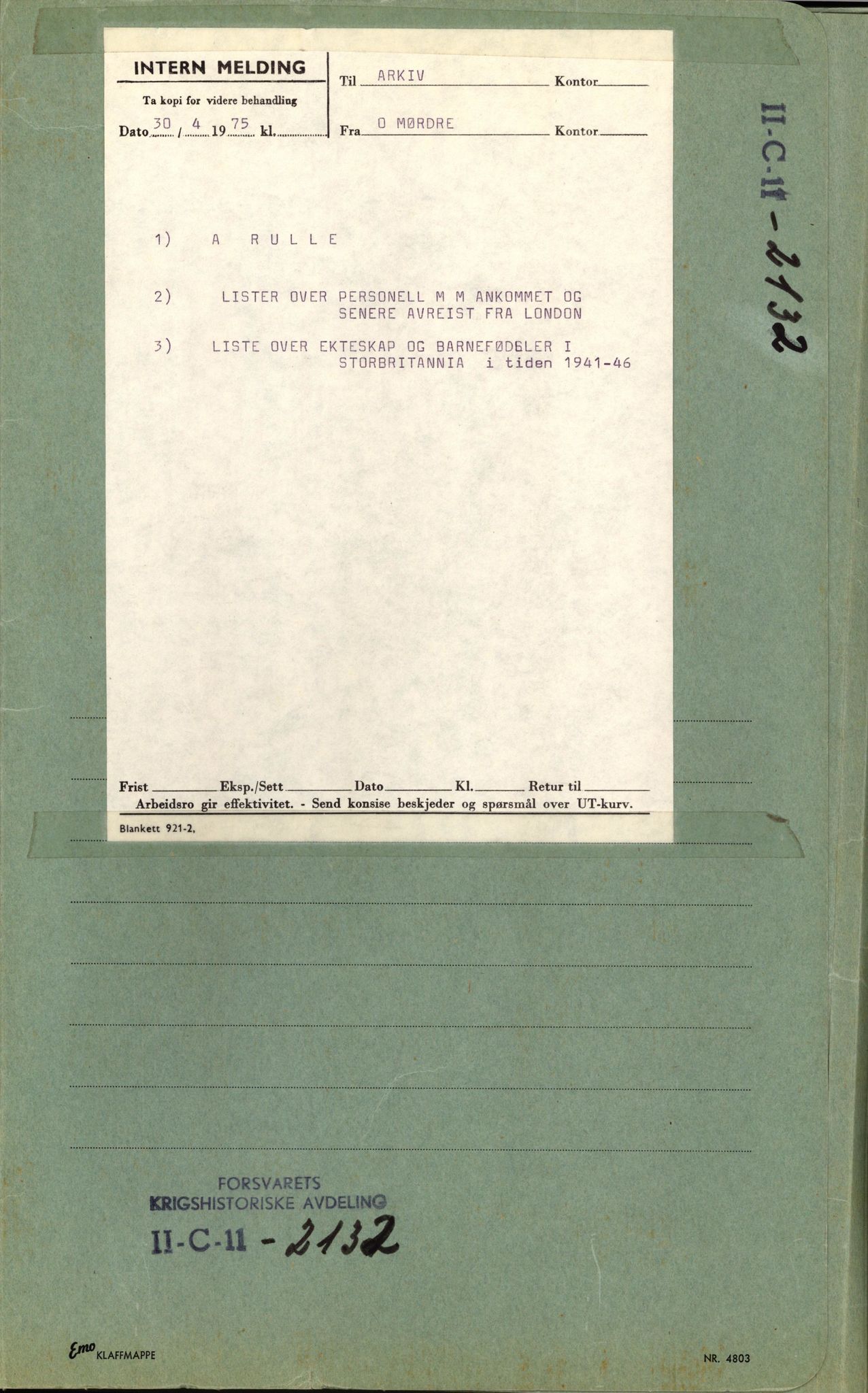 Forsvaret, Forsvarets krigshistoriske avdeling, RA/RAFA-2017/Y/Yf/L0210: II.C.11.2130-2136 - Den norske regjering i London., 1940-1959, s. 274