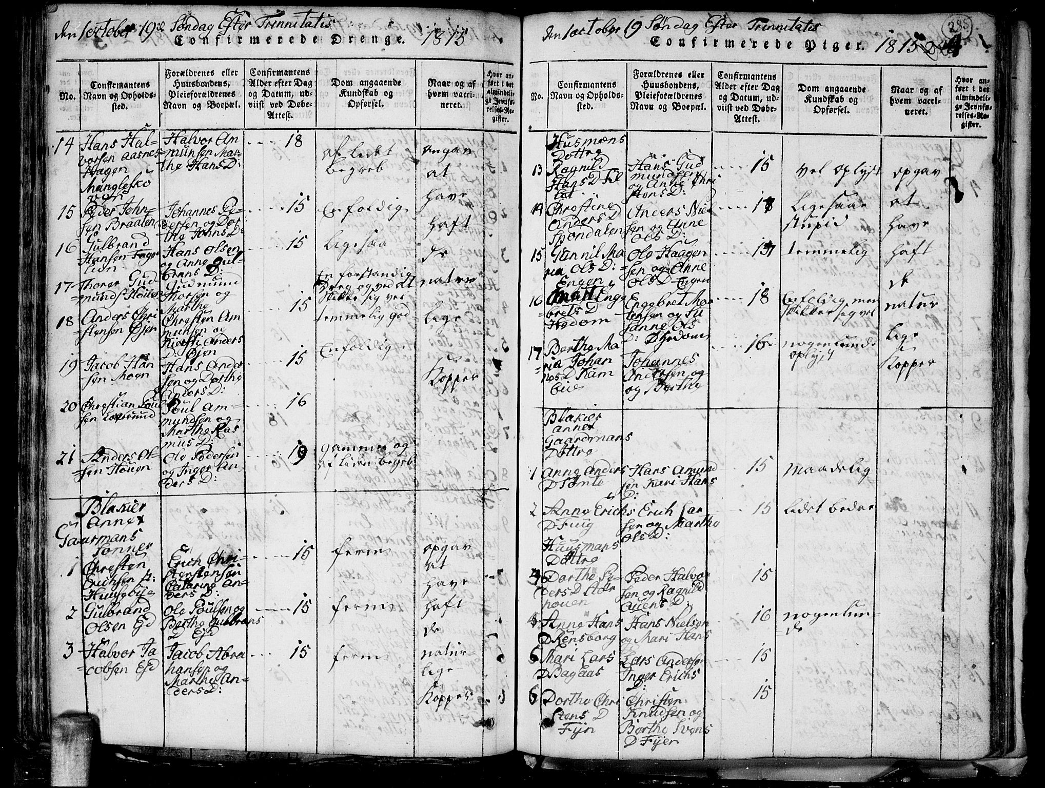 Aurskog prestekontor Kirkebøker, SAO/A-10304a/G/Ga/L0001: Klokkerbok nr. I 1, 1814-1829, s. 285