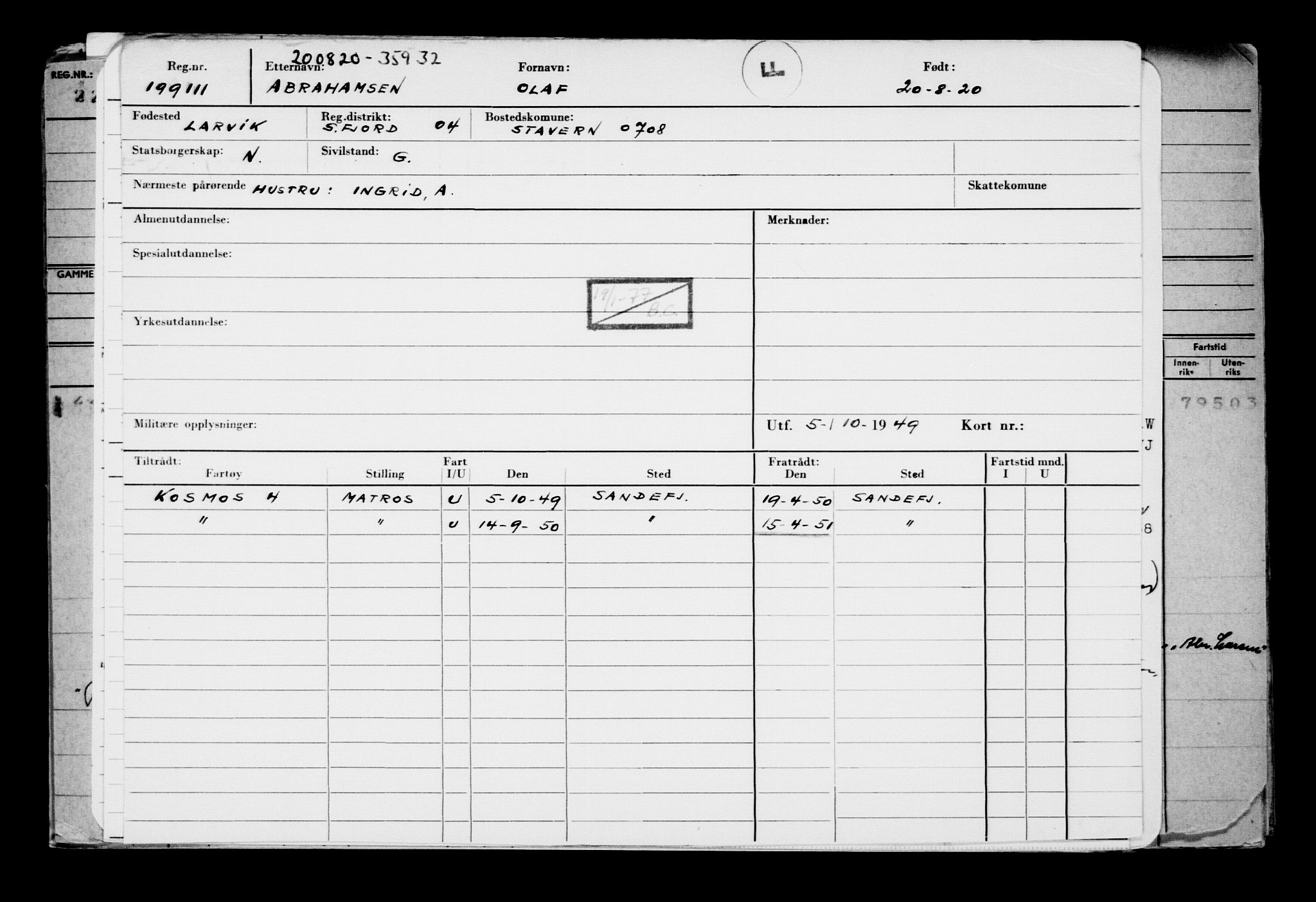 Direktoratet for sjømenn, AV/RA-S-3545/G/Gb/L0184: Hovedkort, 1920, s. 464